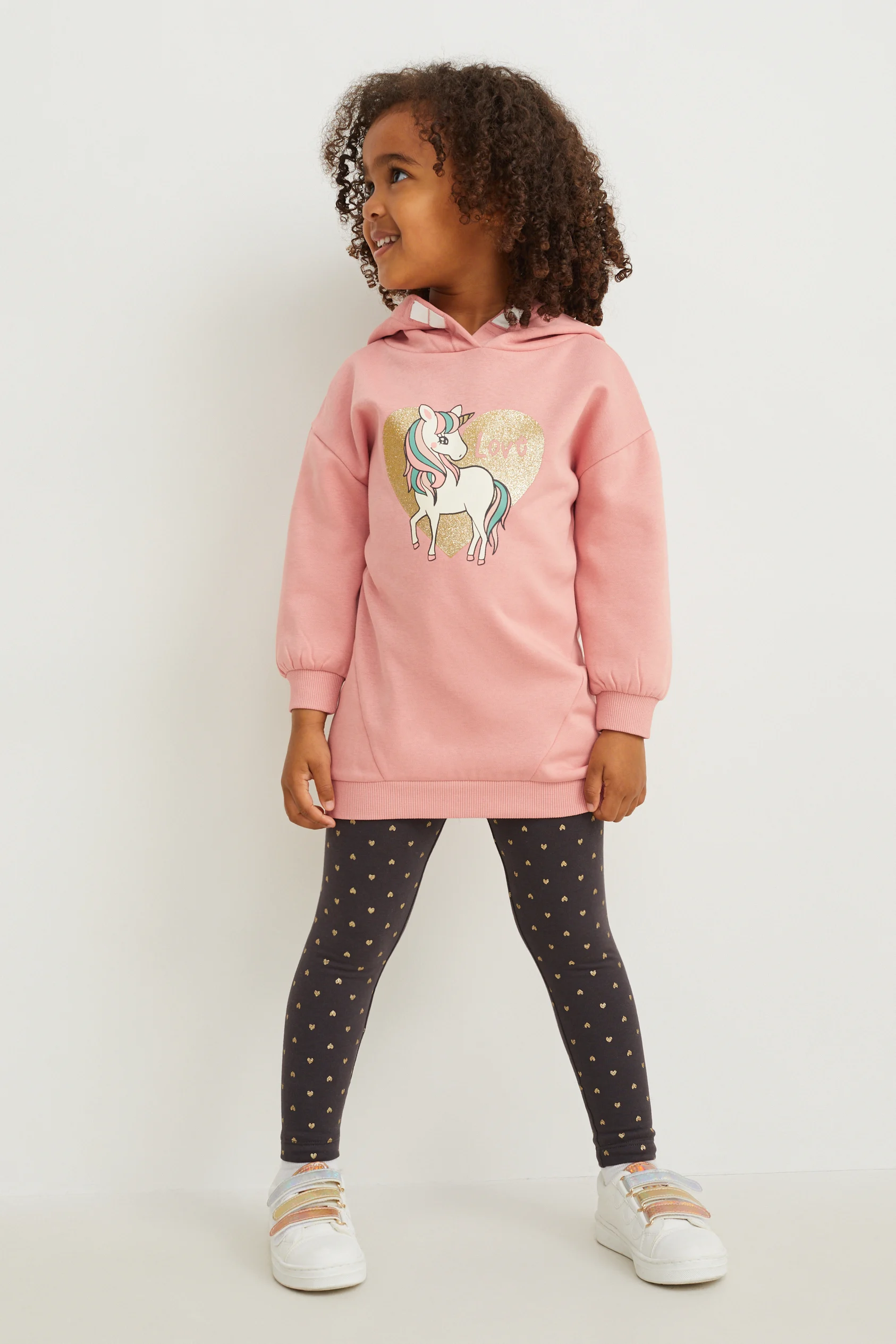 Set - sweatshirt dress with hood and leggings - 2 piece