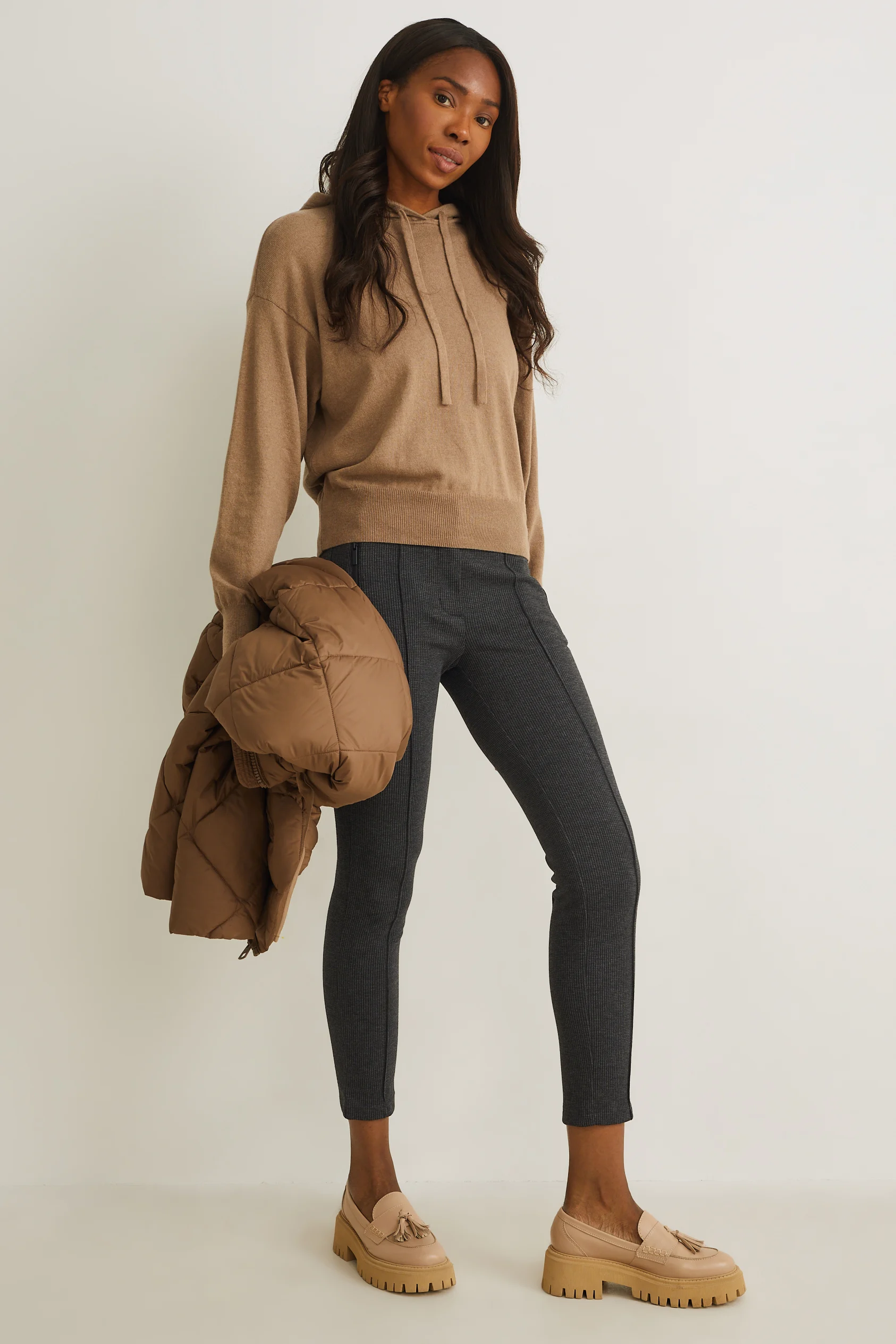 Trousers - mid-rise waist - slim fit - check