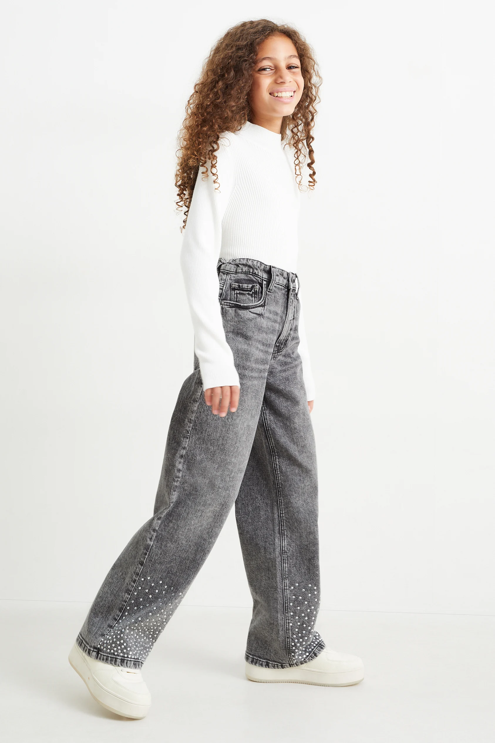 Wide leg jeans - shiny