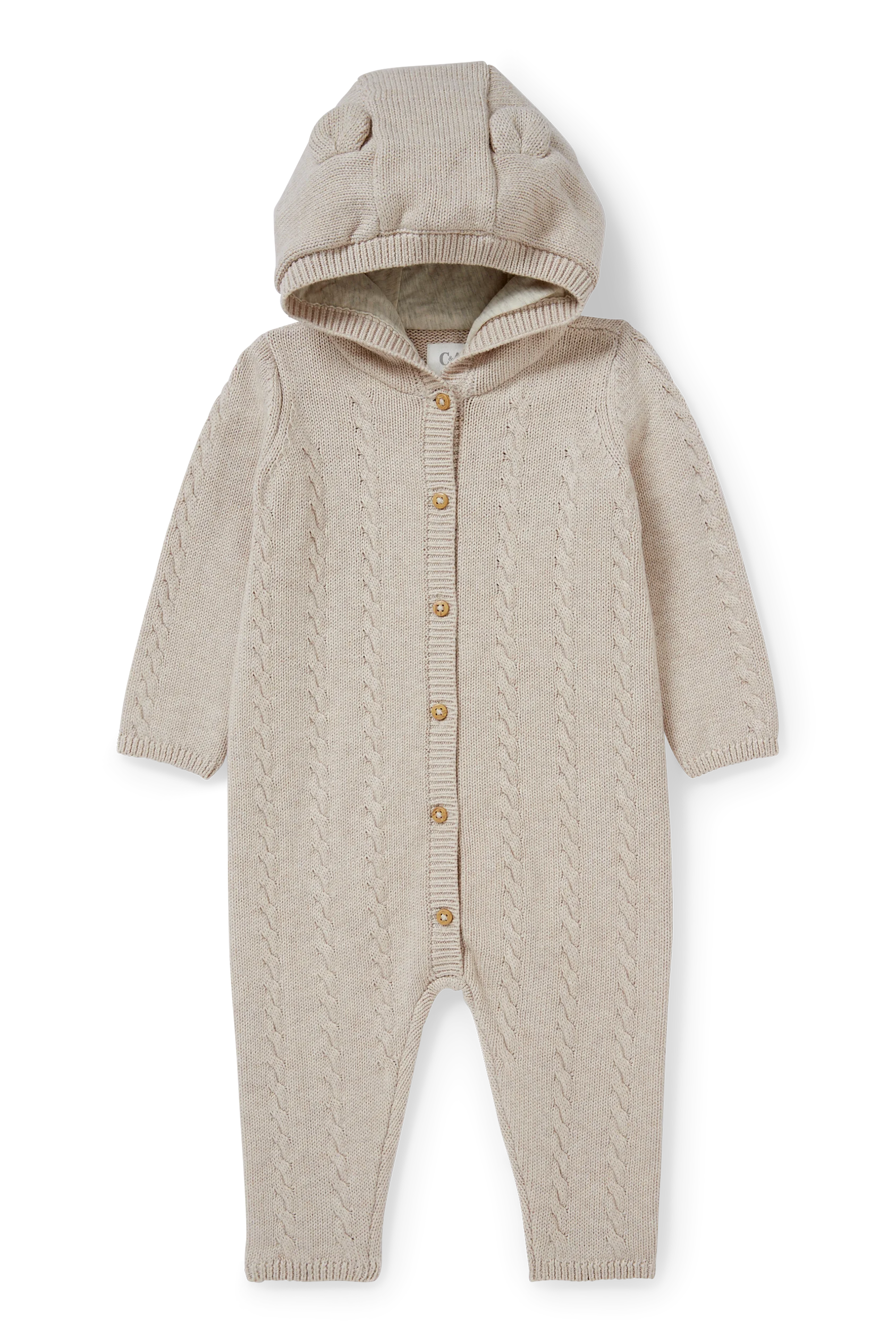 Knitted baby jumpsuit - cable knit pattern