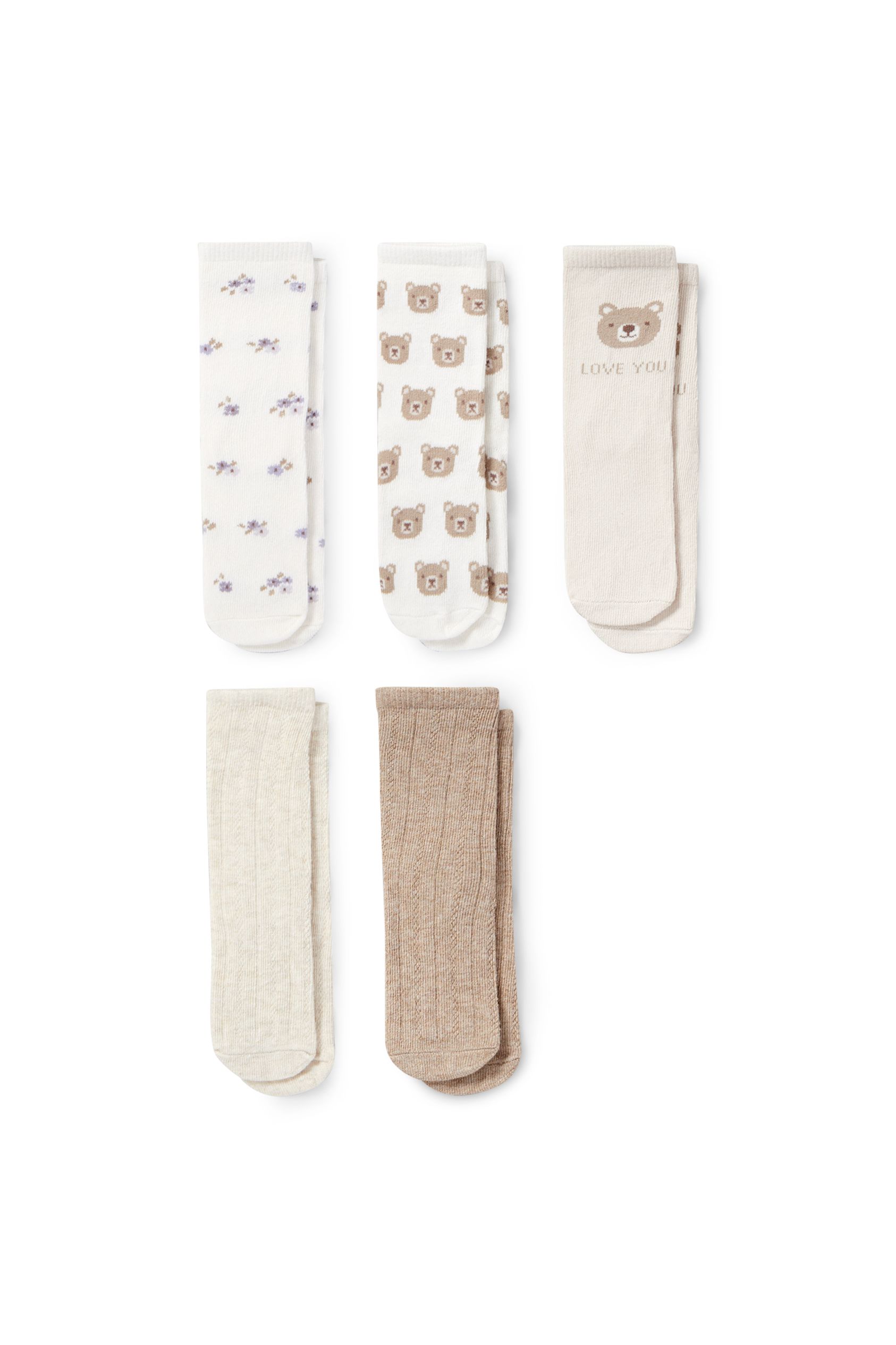 Multipack of 5 - teddy bear - baby socks with motif