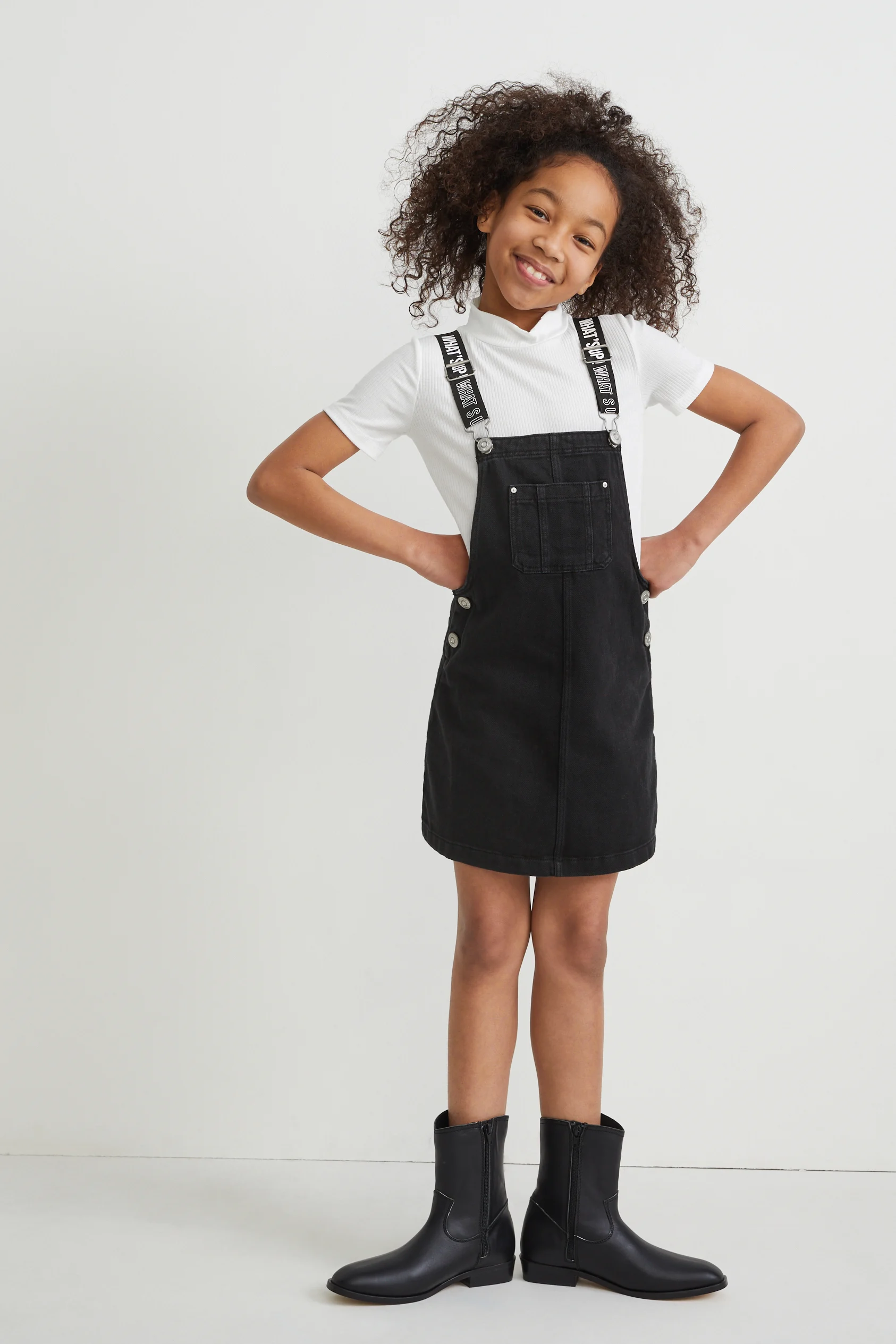 Set - denim pinafore dress and short sleeve top - 2 piece