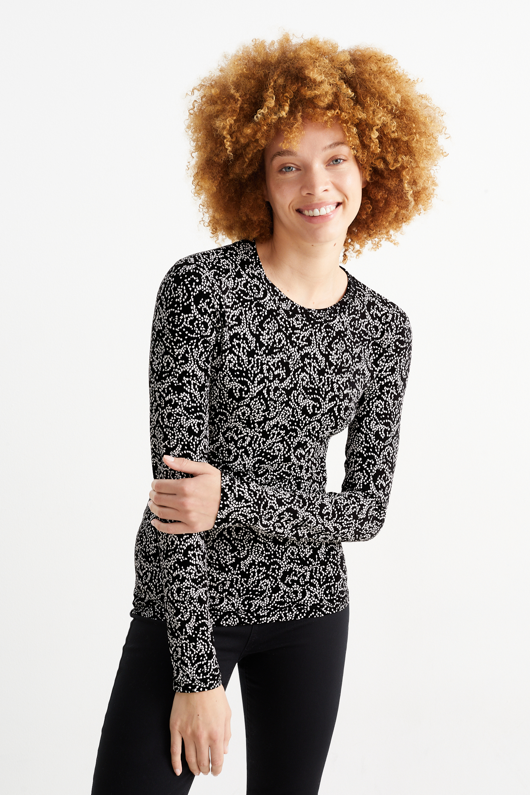 Basic long sleeve top - patterned