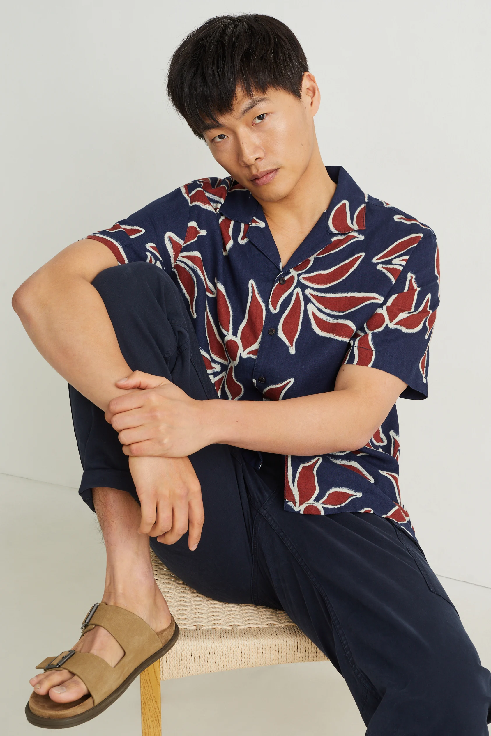 Shirt - regular fit - lapel collar - linen blend