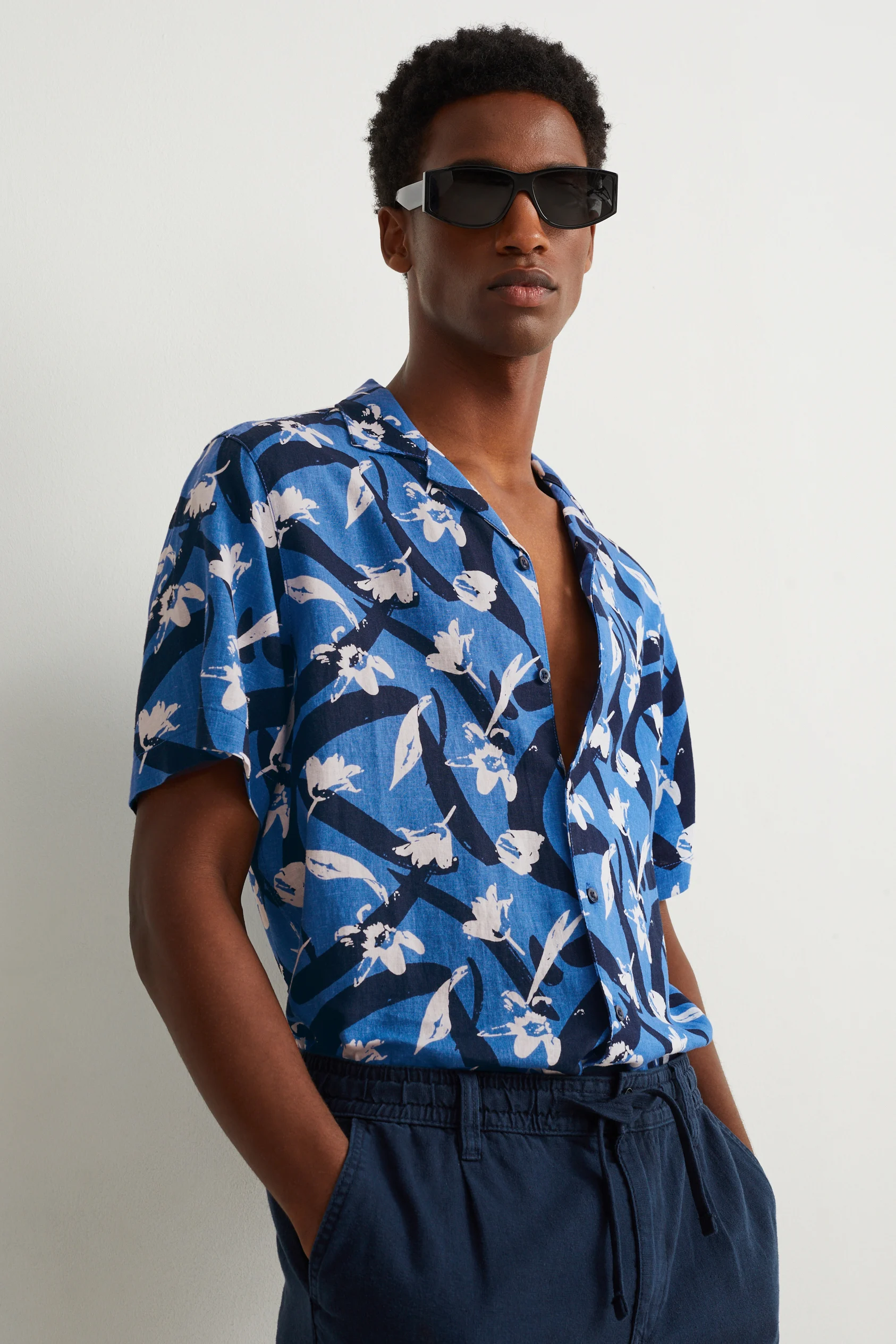 Shirt - regular fit - lapel collar - linen blend - patterned