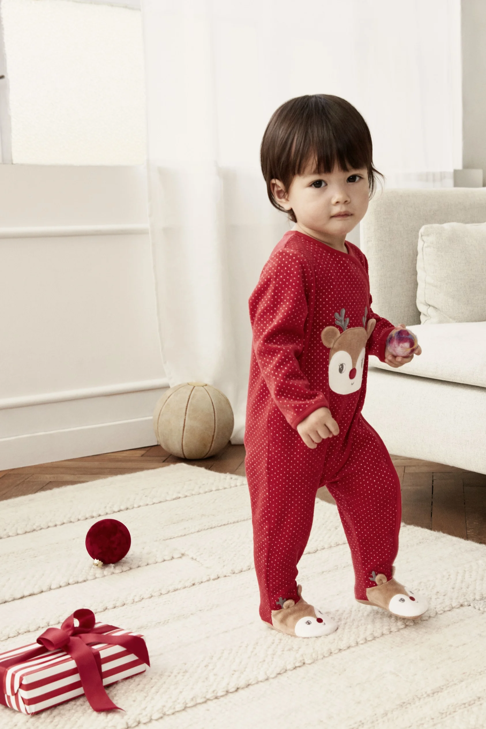 Rudolph - baby Christmas sleepsuit - polka dot