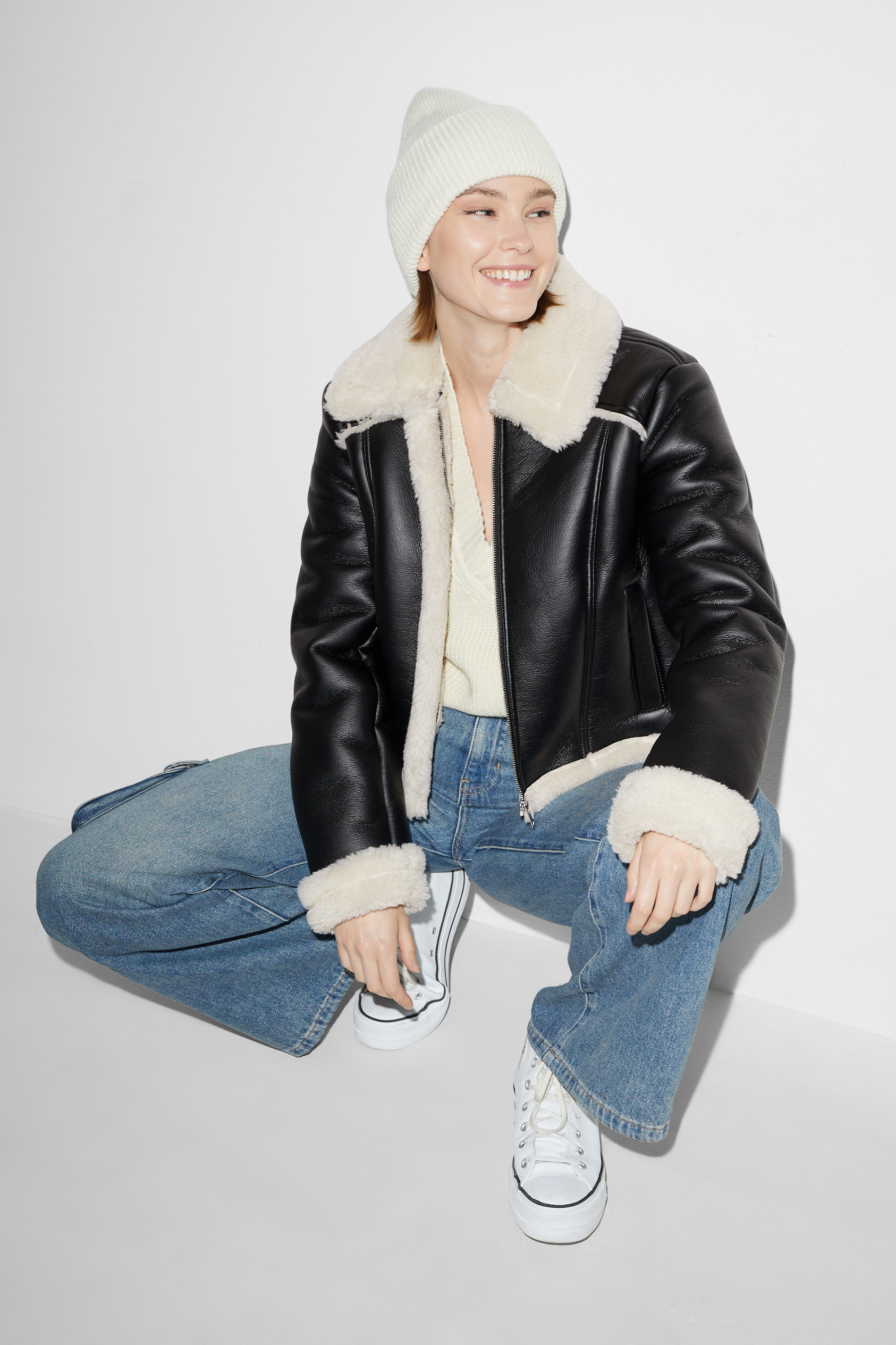 CLOCKHOUSE - shearling jacket - faux leather