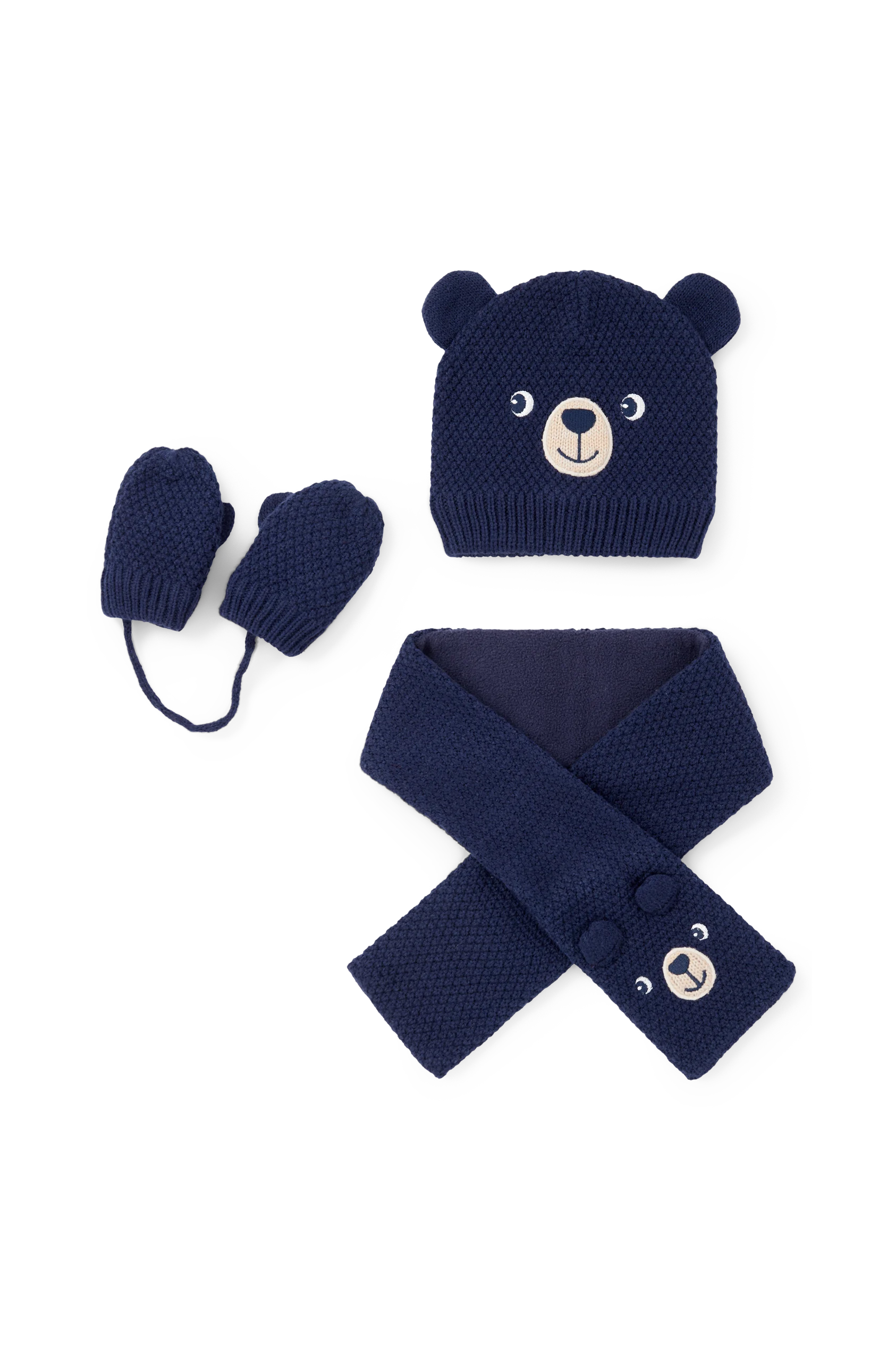 Set - baby hat, scarf and mittens - 3 piece