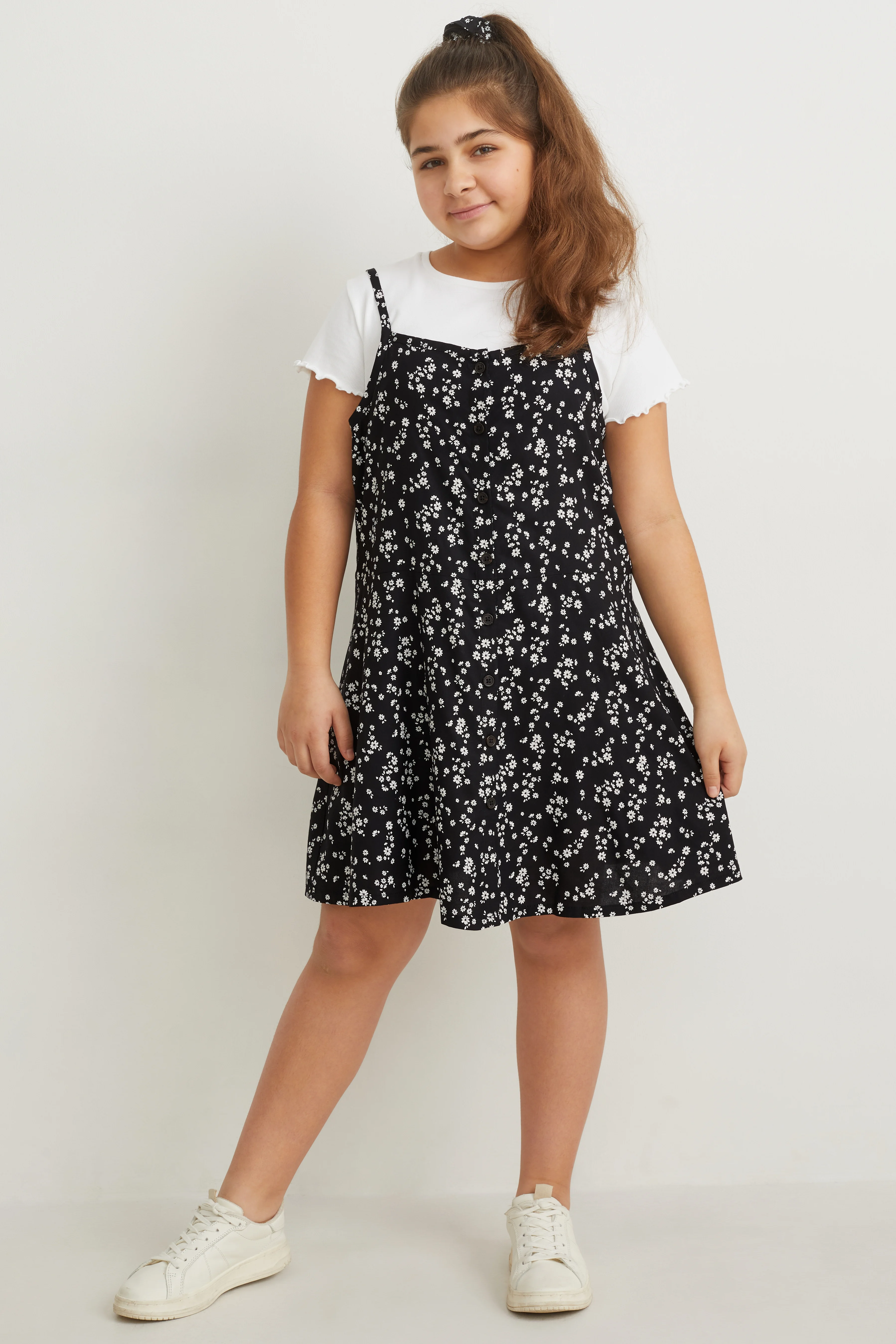 Extended sizes - set - short sleeve T-shirt, dress and scrunchie