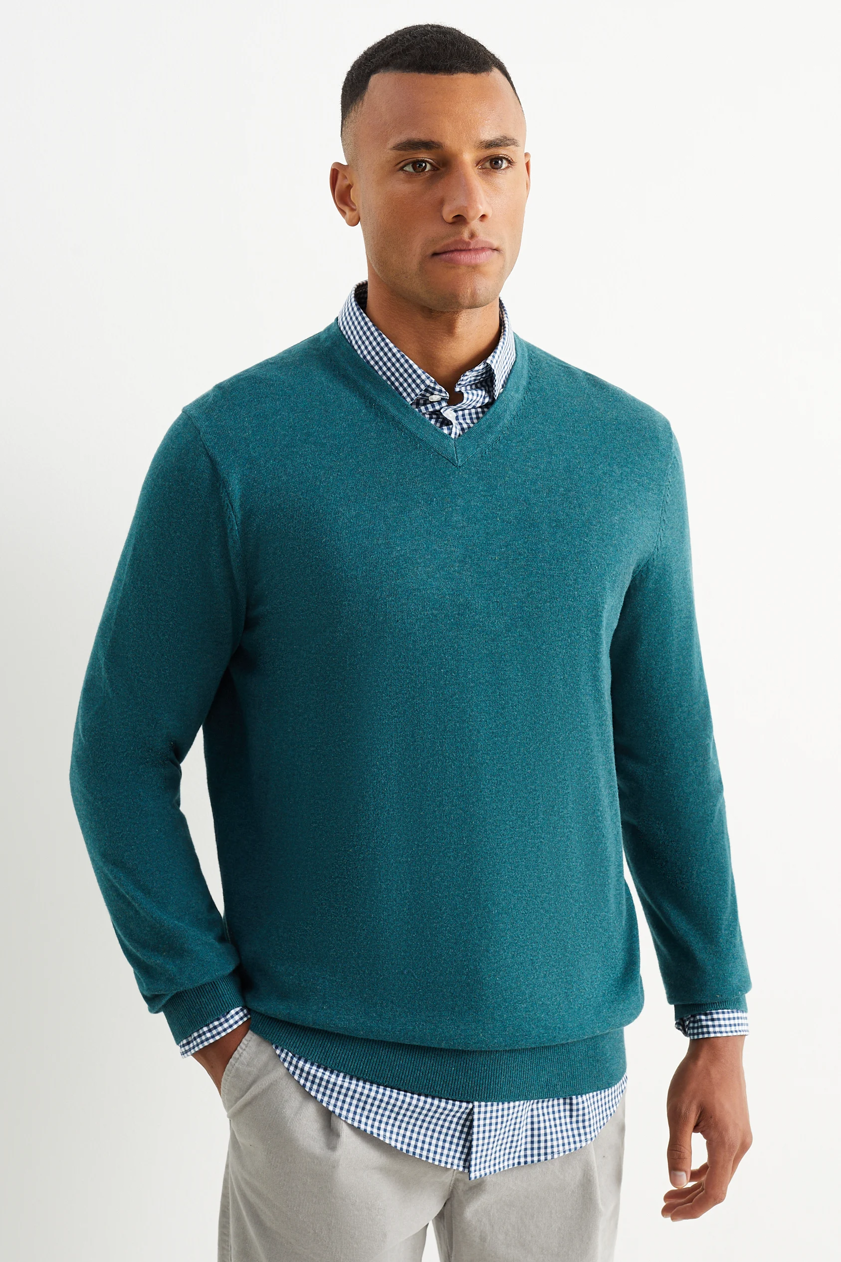 Fine knit jumper and shirt - regular fit - button-down collar