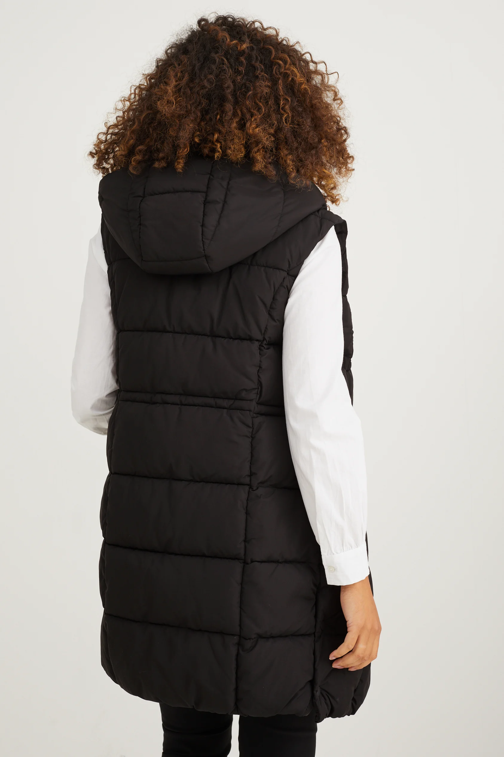 Maternity quilted gilet with hood and baby pouch