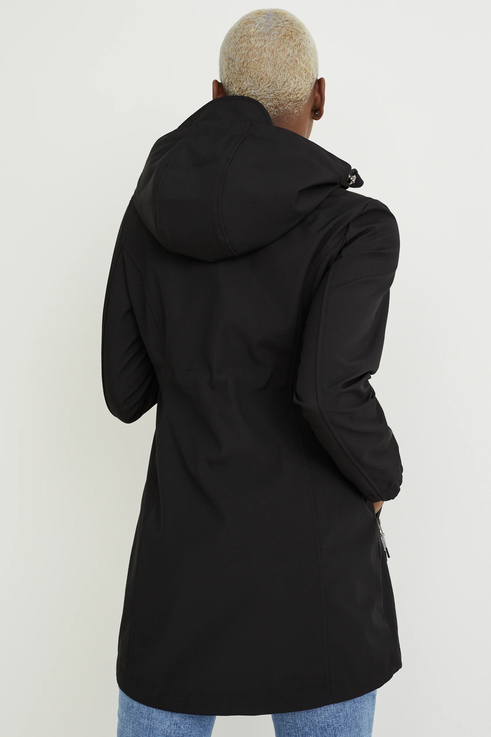 Maternity outdoor jacket with hood and baby pouch