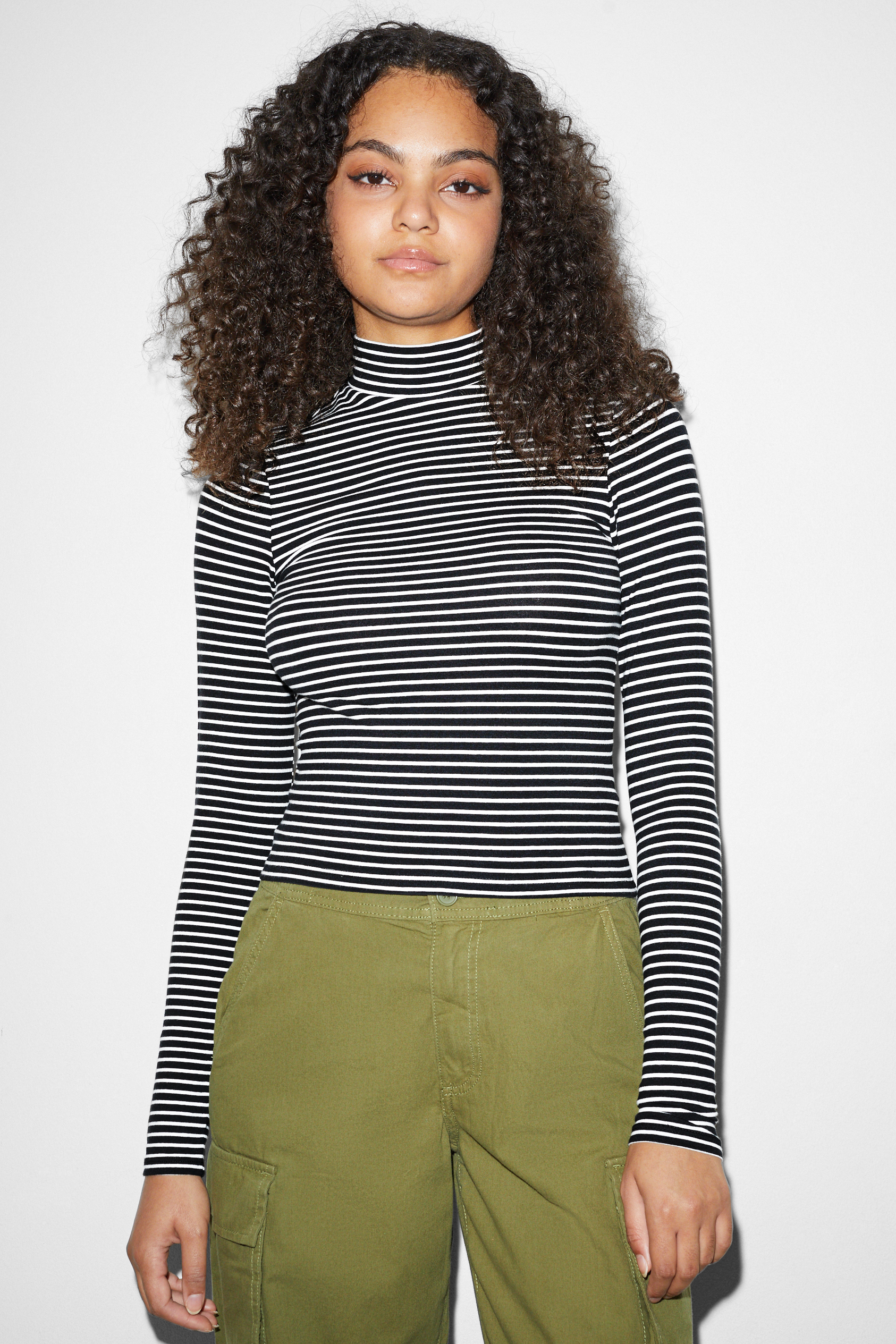 CLOCKHOUSE - cropped polo neck top - striped