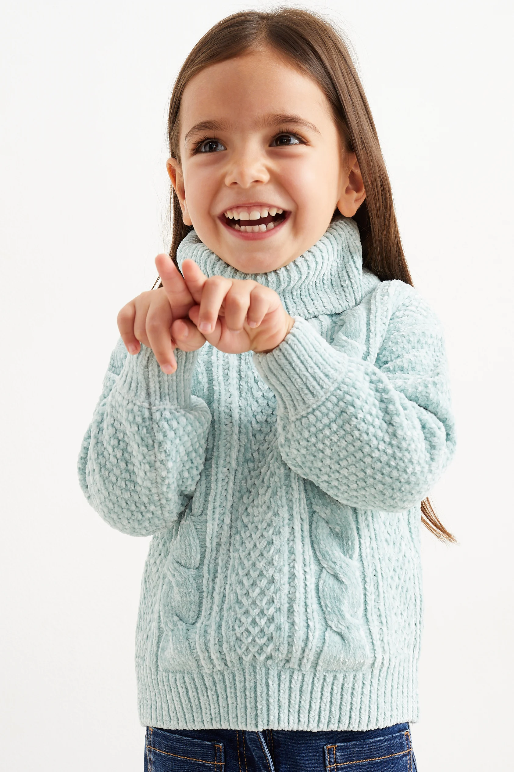 Chenille polo neck jumper - cable knit pattern