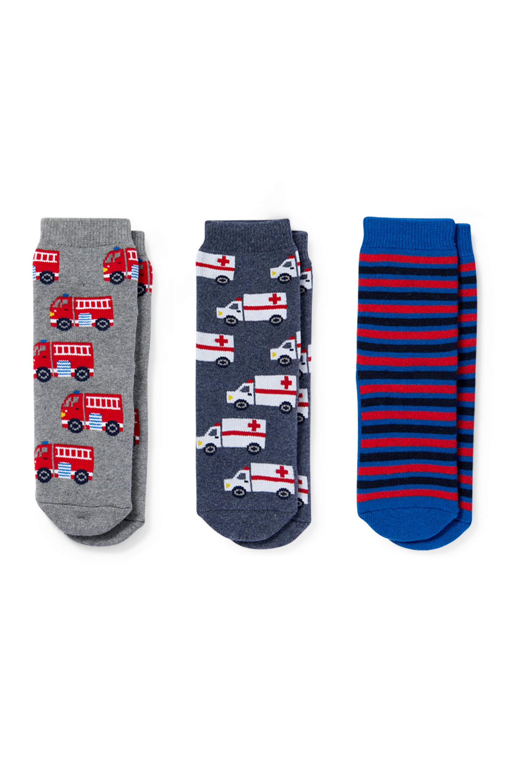 Multipack of 3 - fire engine - non-slip socks with motif