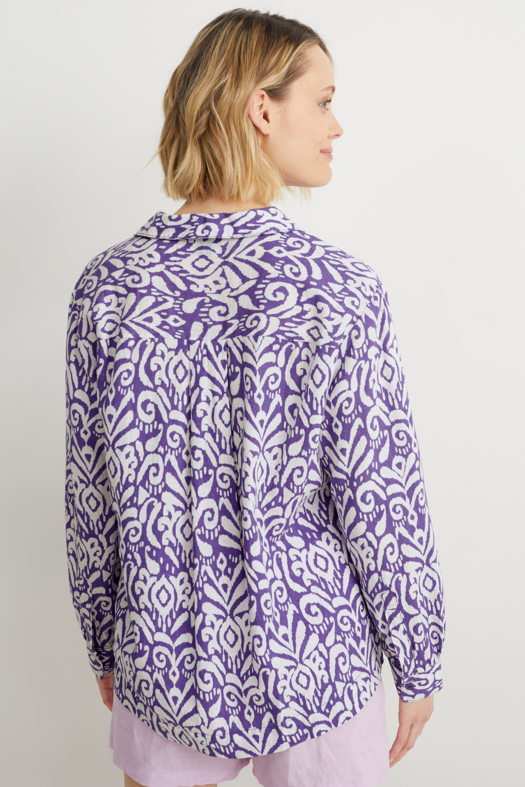 Blouse - linen blend - patterned