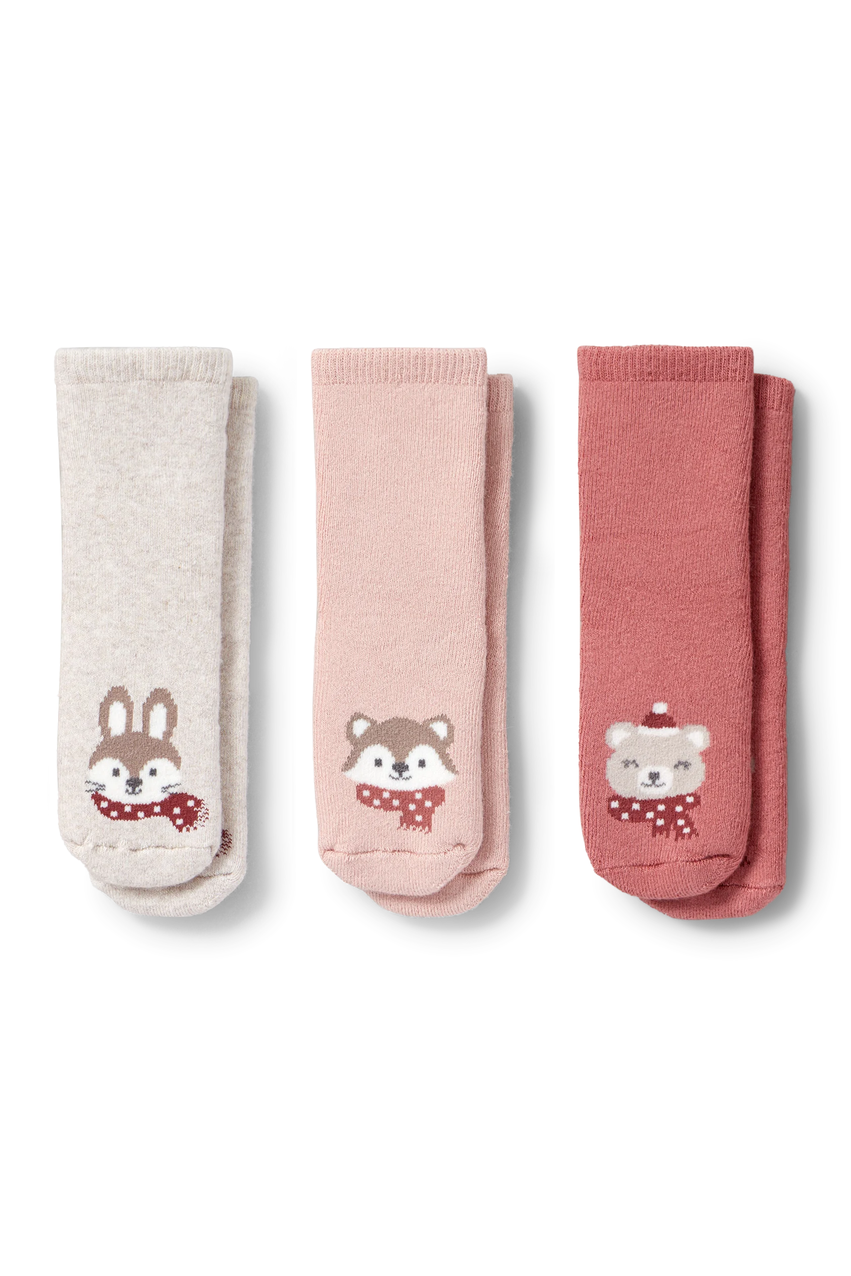 Multipack of 3 - animals - non-slip baby socks with motif