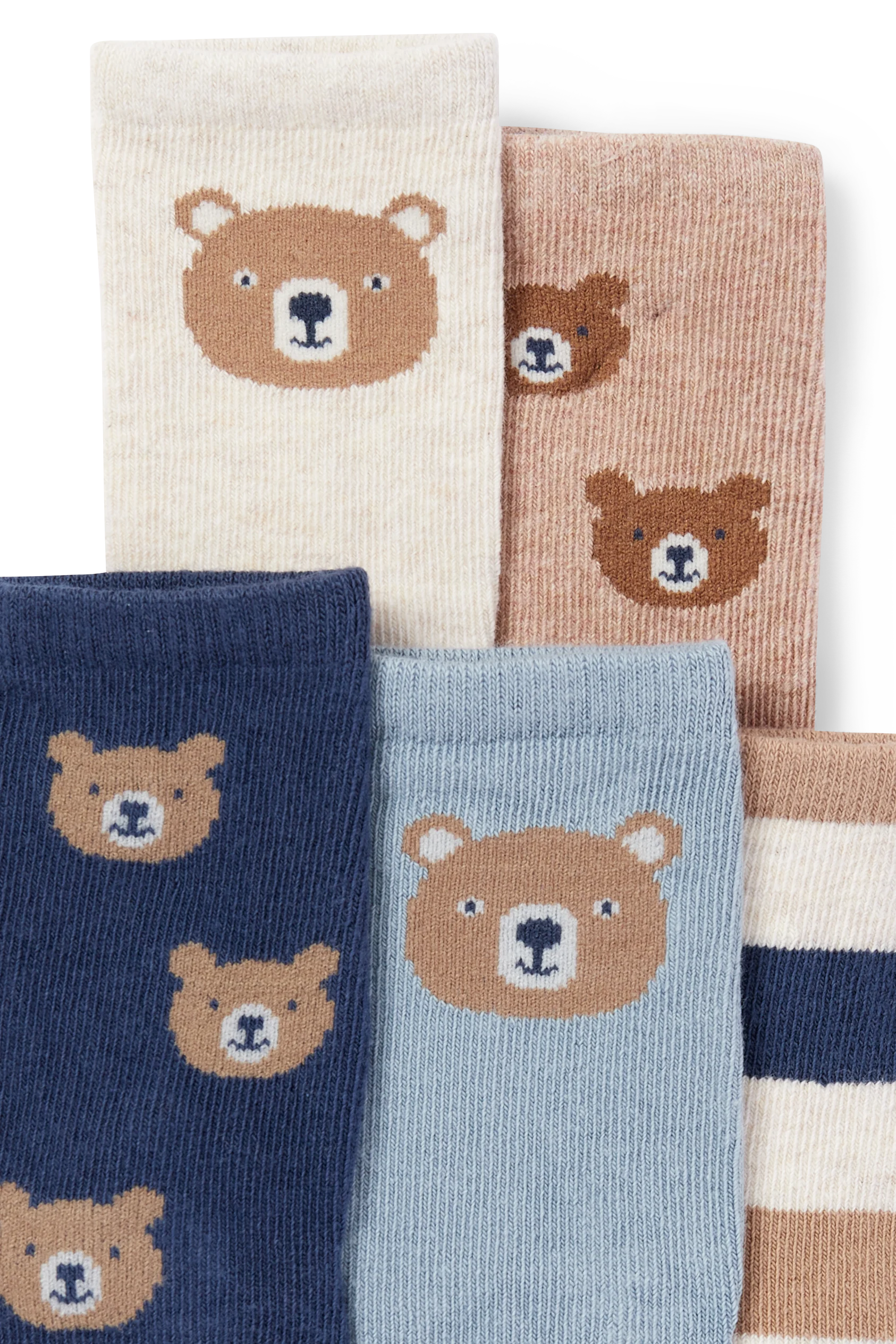 Multipack of 5 - teddy bear - baby socks with motif