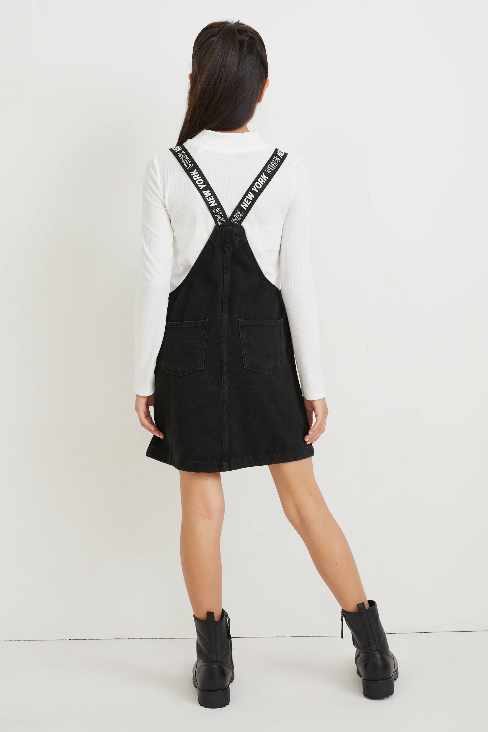 Set - denim pinafore dress and long sleeve top - 2 piece