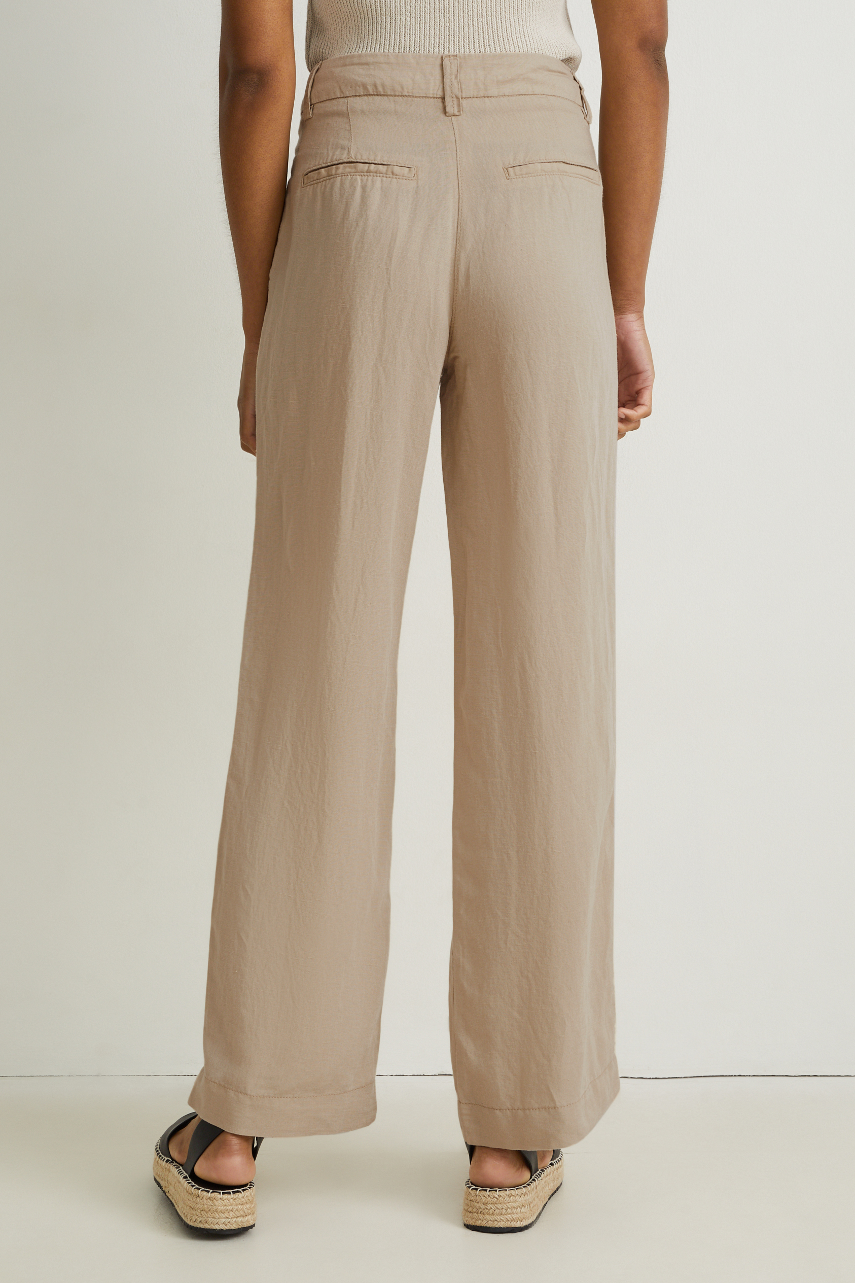 Cloth trousers - mid-rise waist - wide leg - linen blend
