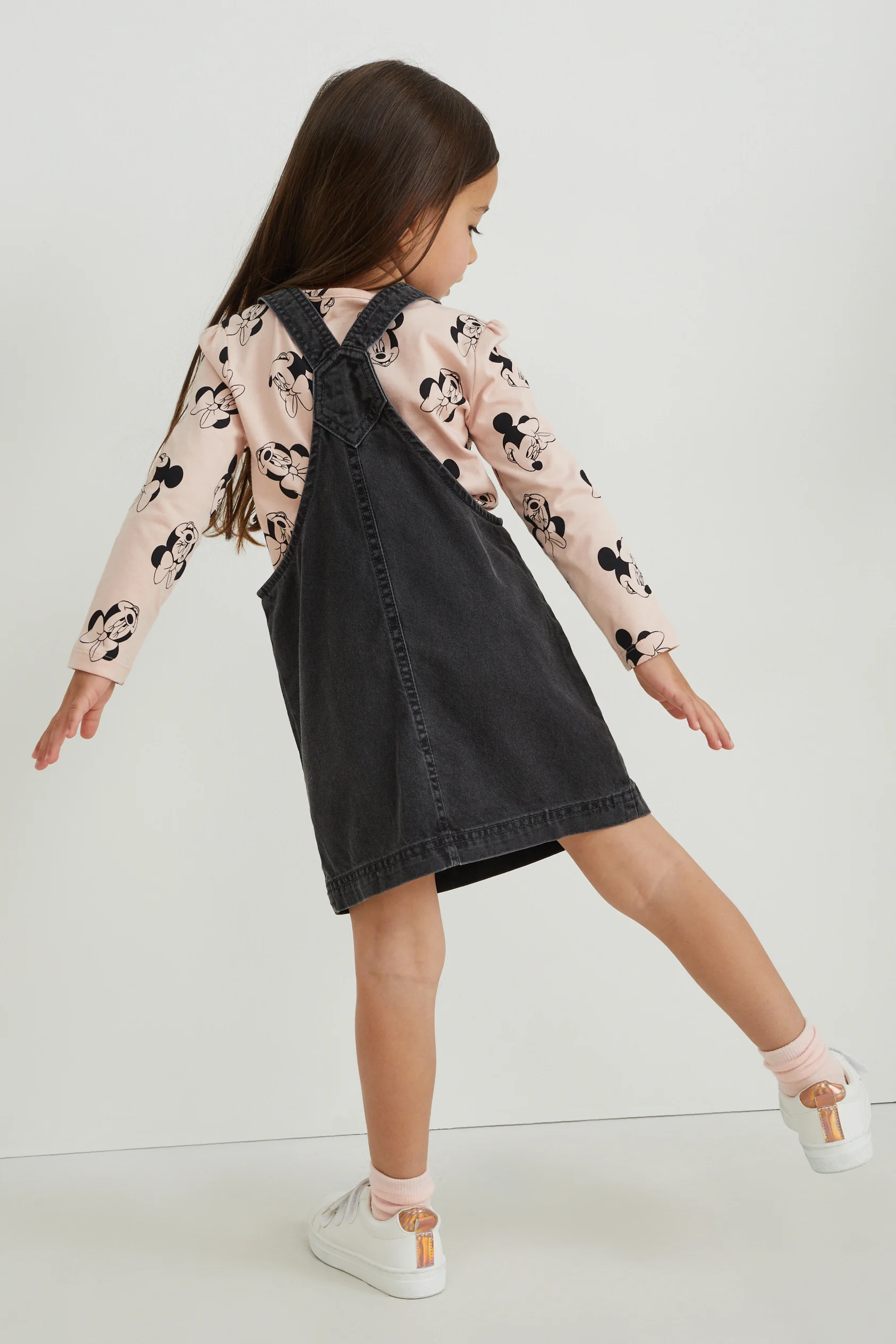 Minnie Mouse - set - long sleeve top and denim pinafore dress