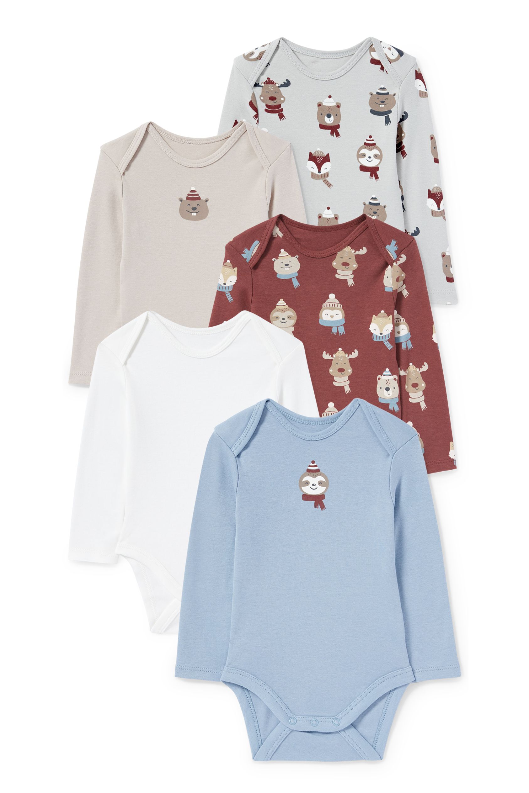 Multipack of 5 - woodland animals - baby bodysuit