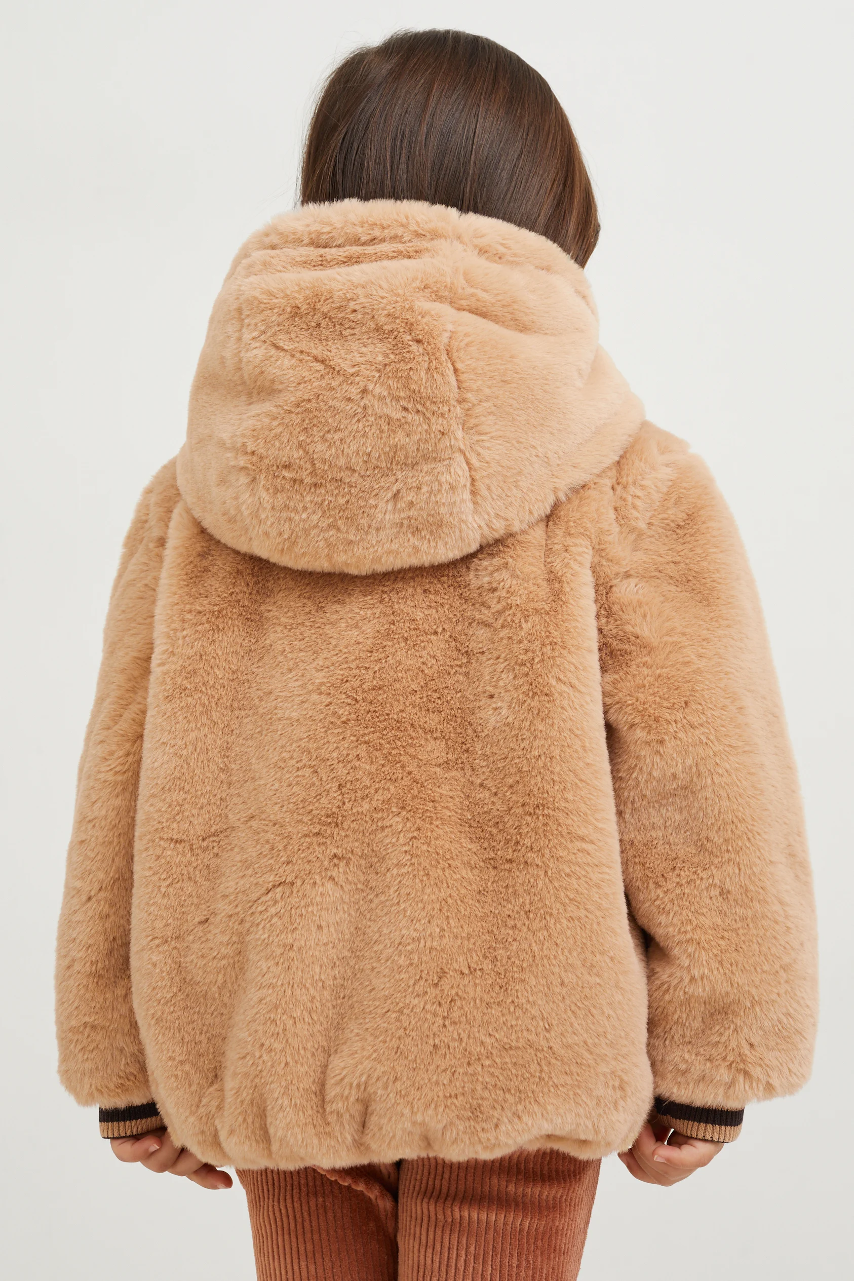 Faux fur jacket with hood