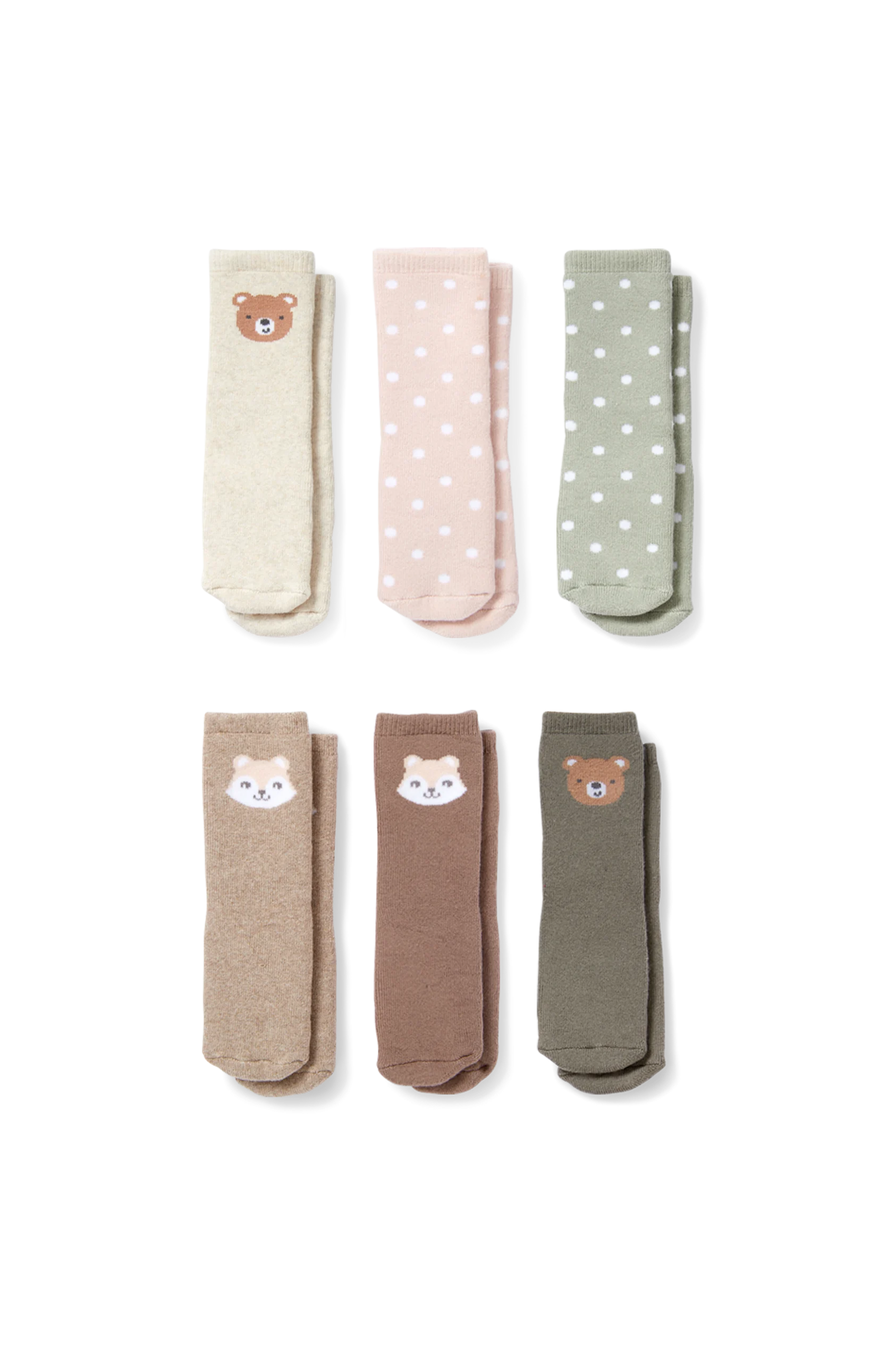Multipack of 6 - woodland animals - baby non-slip socks with motif