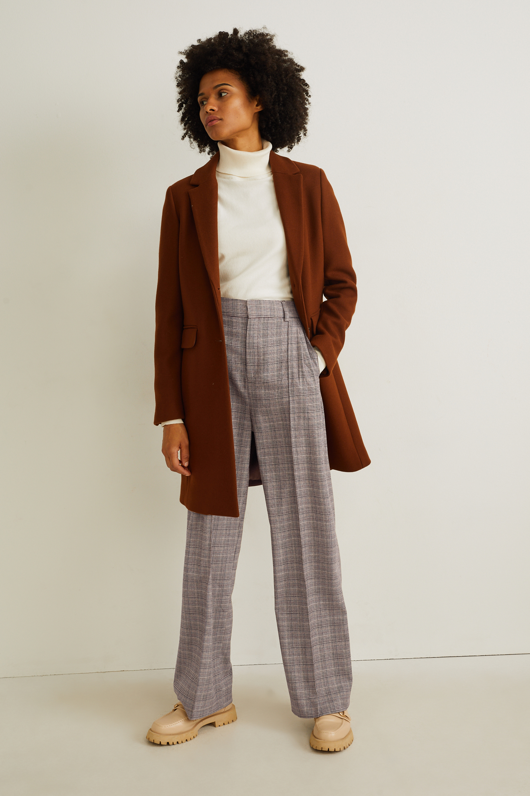 Cloth trousers - high-rise waist - wide leg - check
