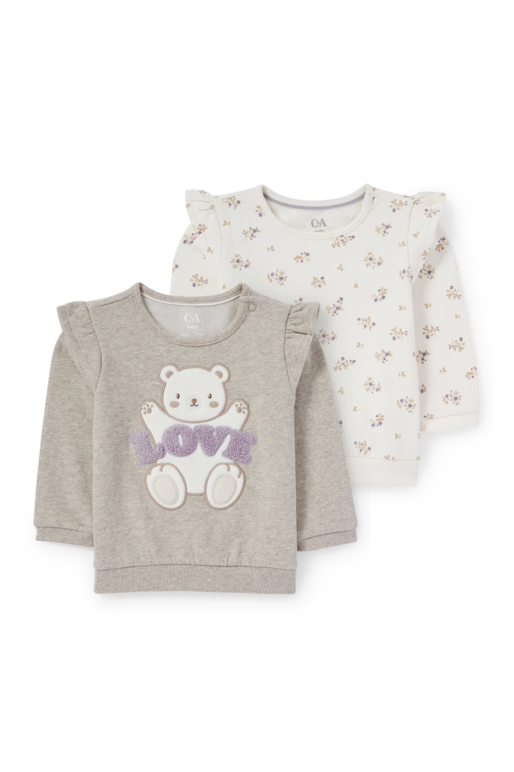 Multipack of 2 - teddy bear and flowers - baby sweatshirt