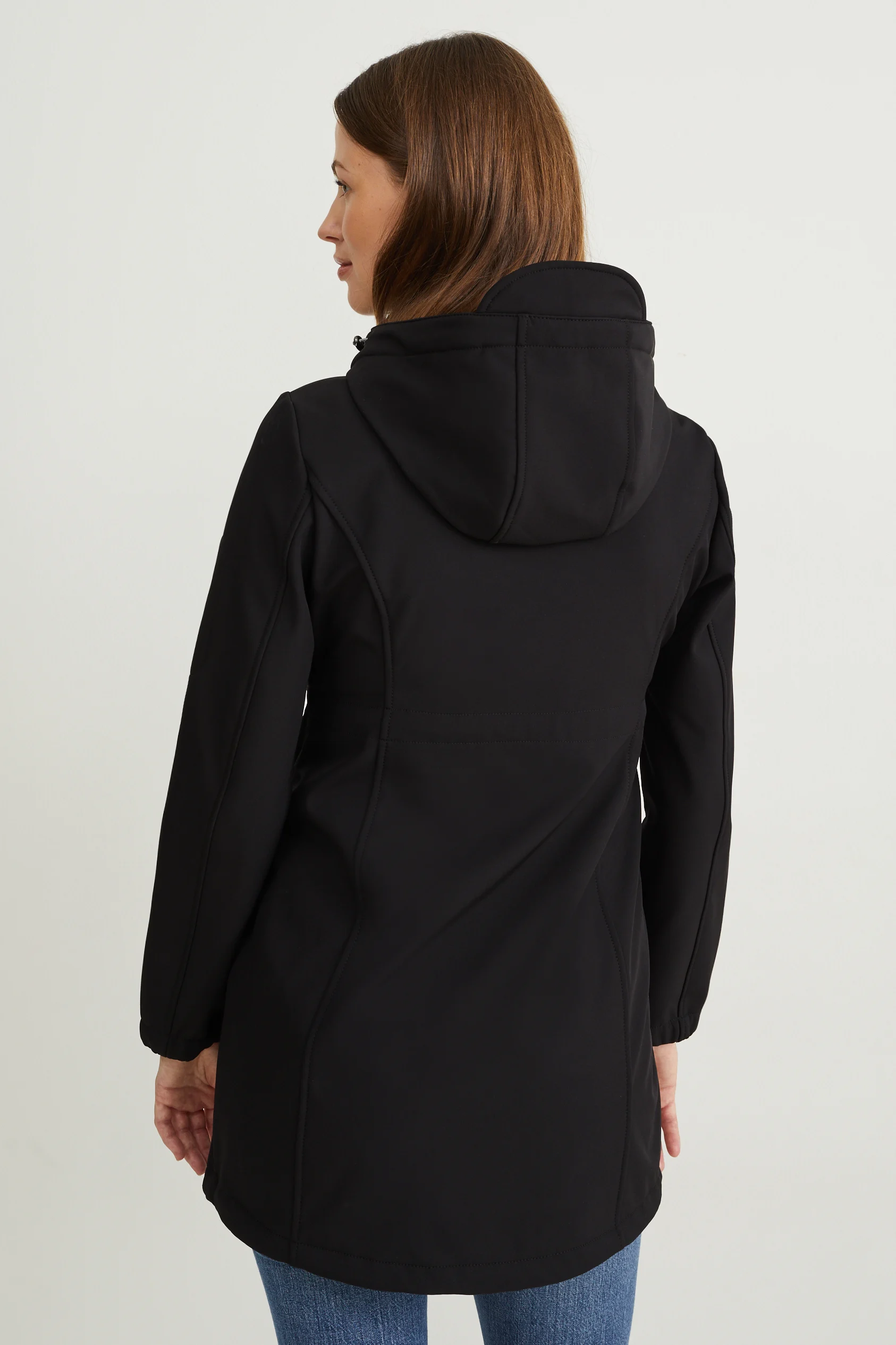 Maternity softshell jacket with hood and baby pouch
