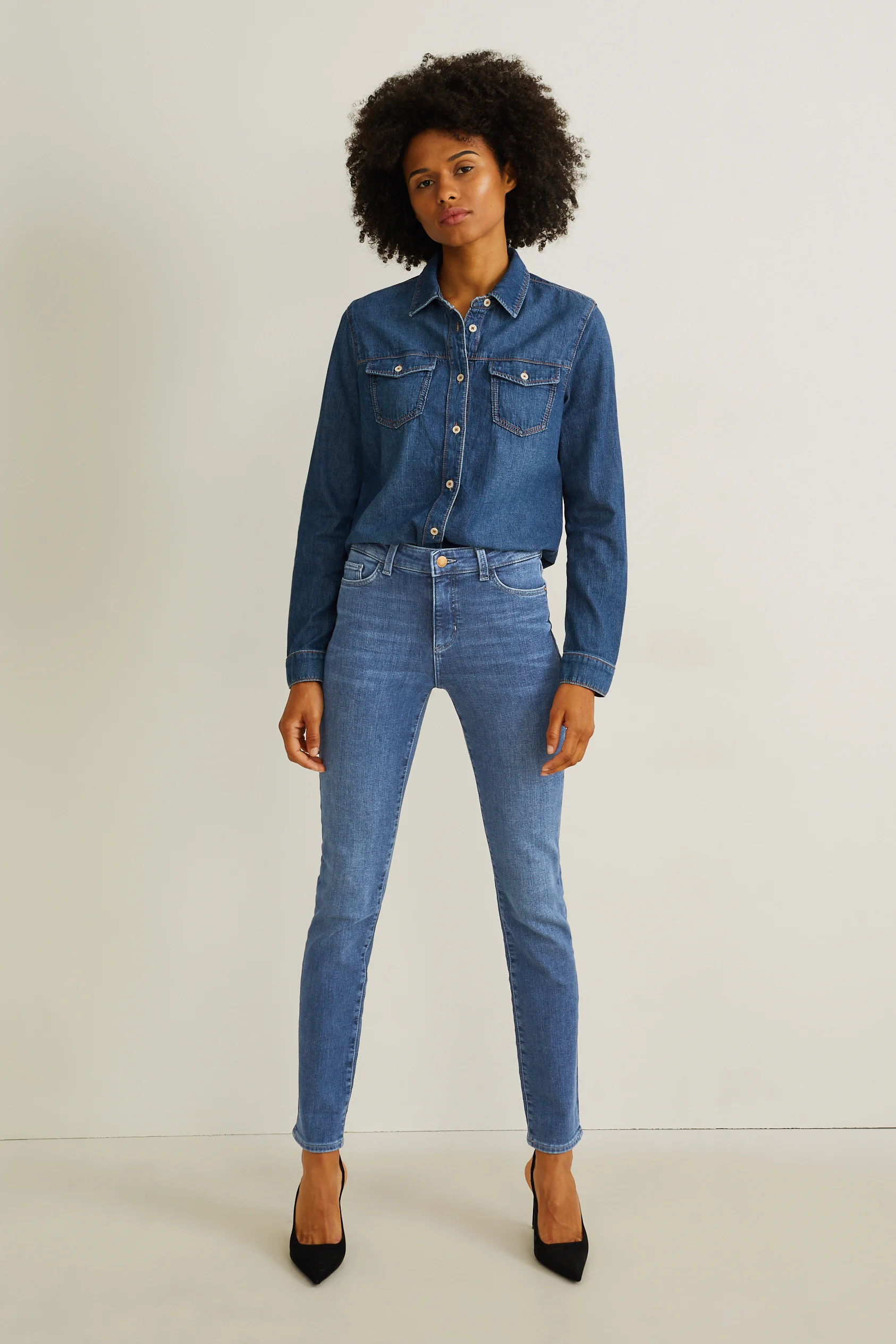 Slim jeans - mid-rise waist - thermal jeans - LYCRA?