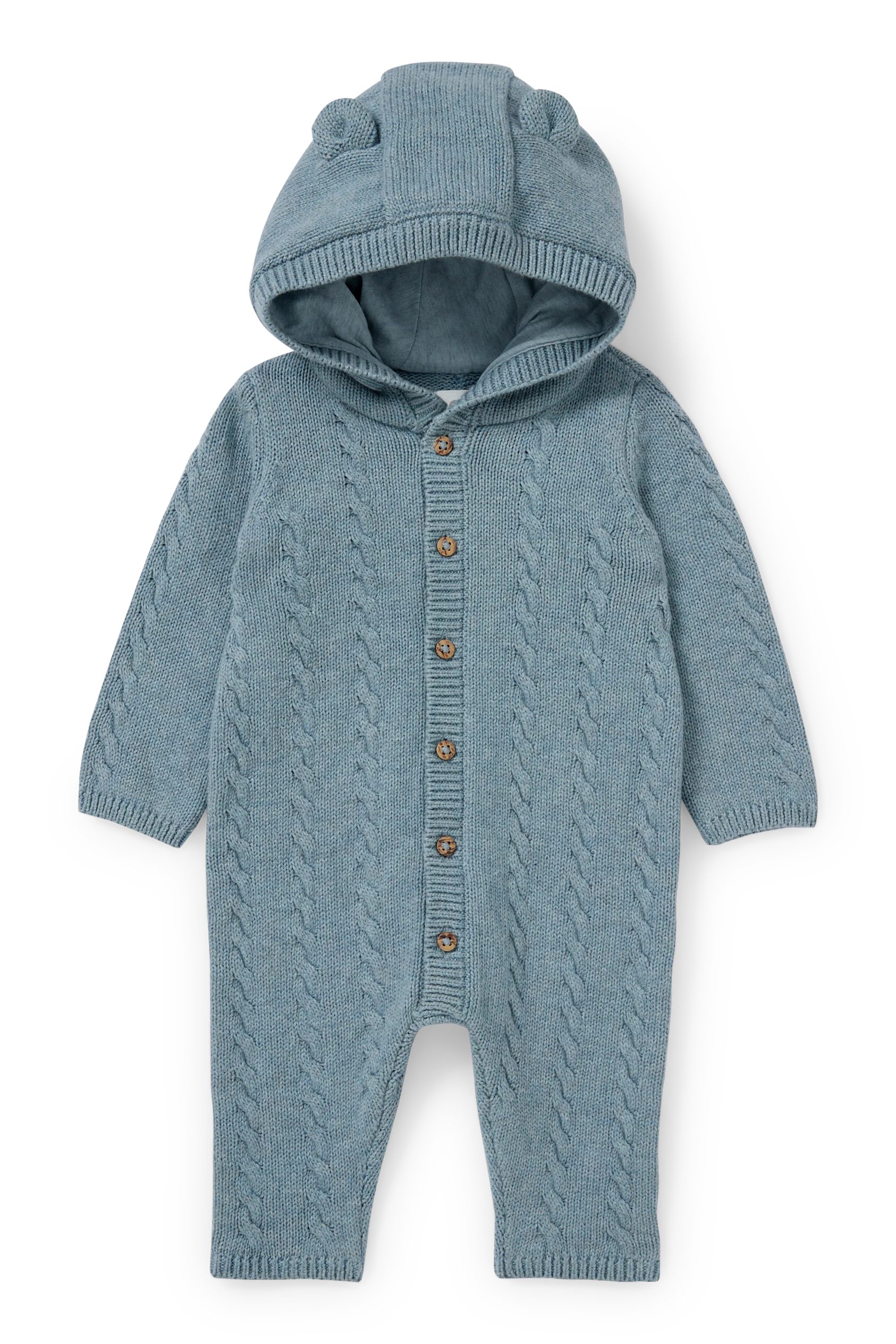 Knitted baby jumpsuit - cable knit pattern