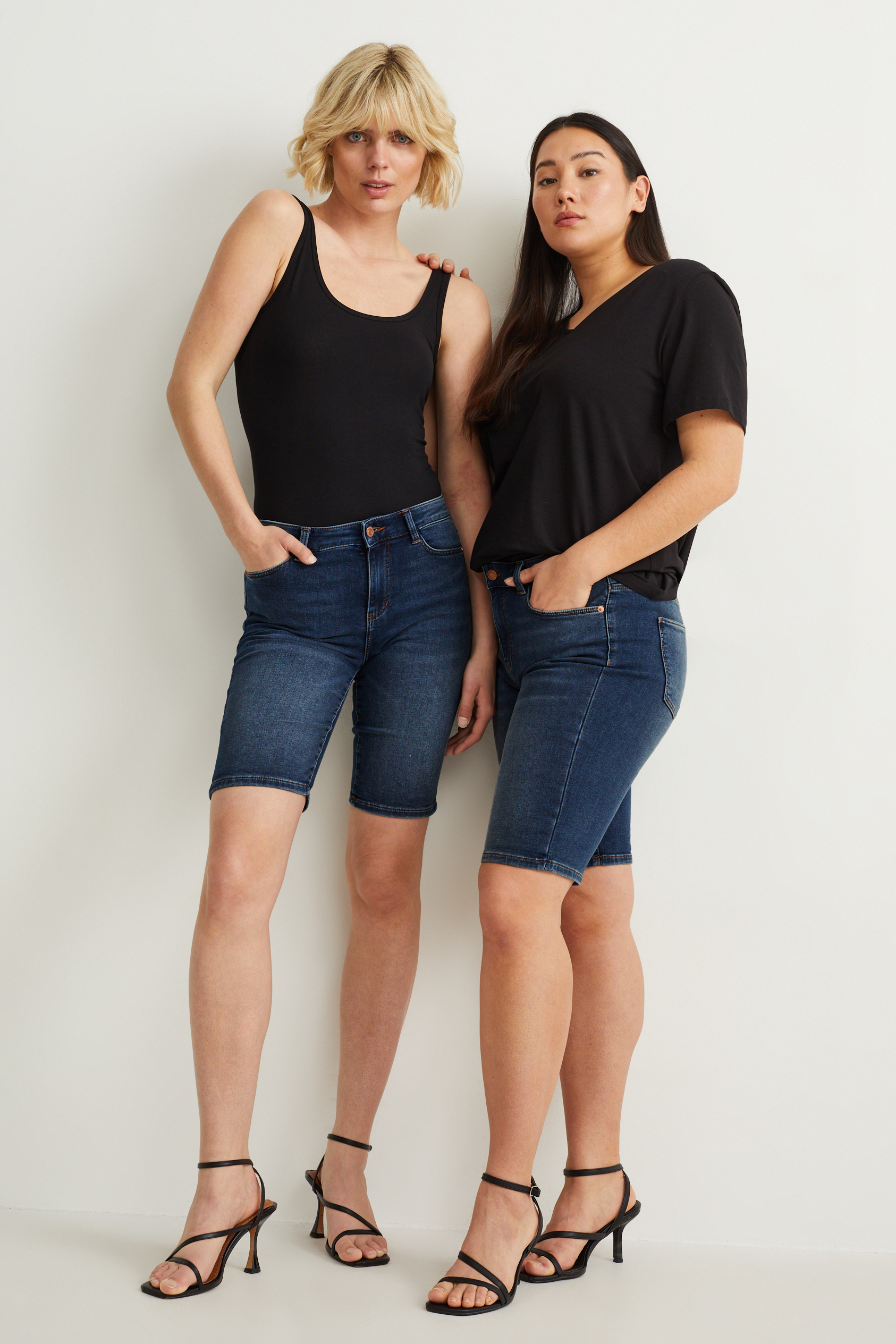 Denim Bermuda shorts - mid-rise waist - jog denim - LYCRA?