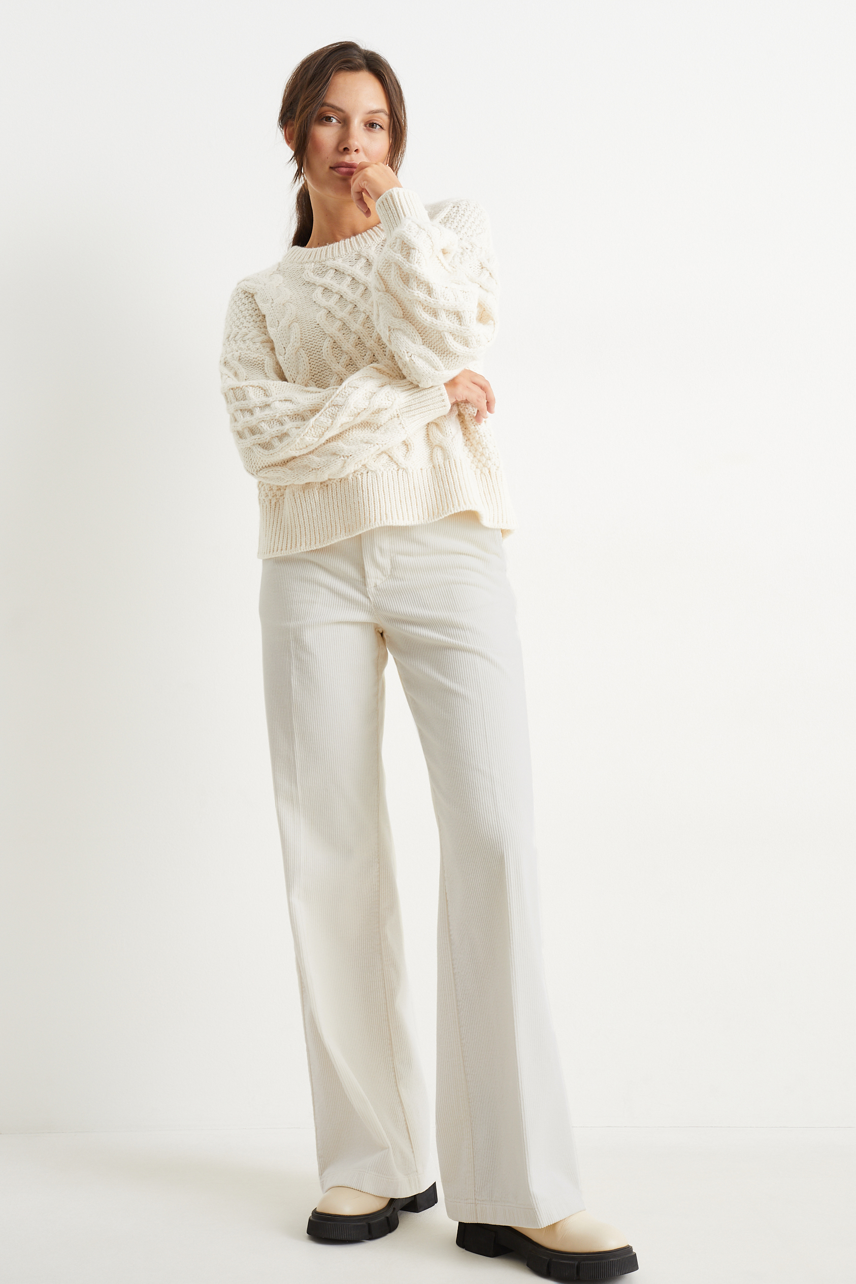 Corduroy trousers - high waist - wide leg