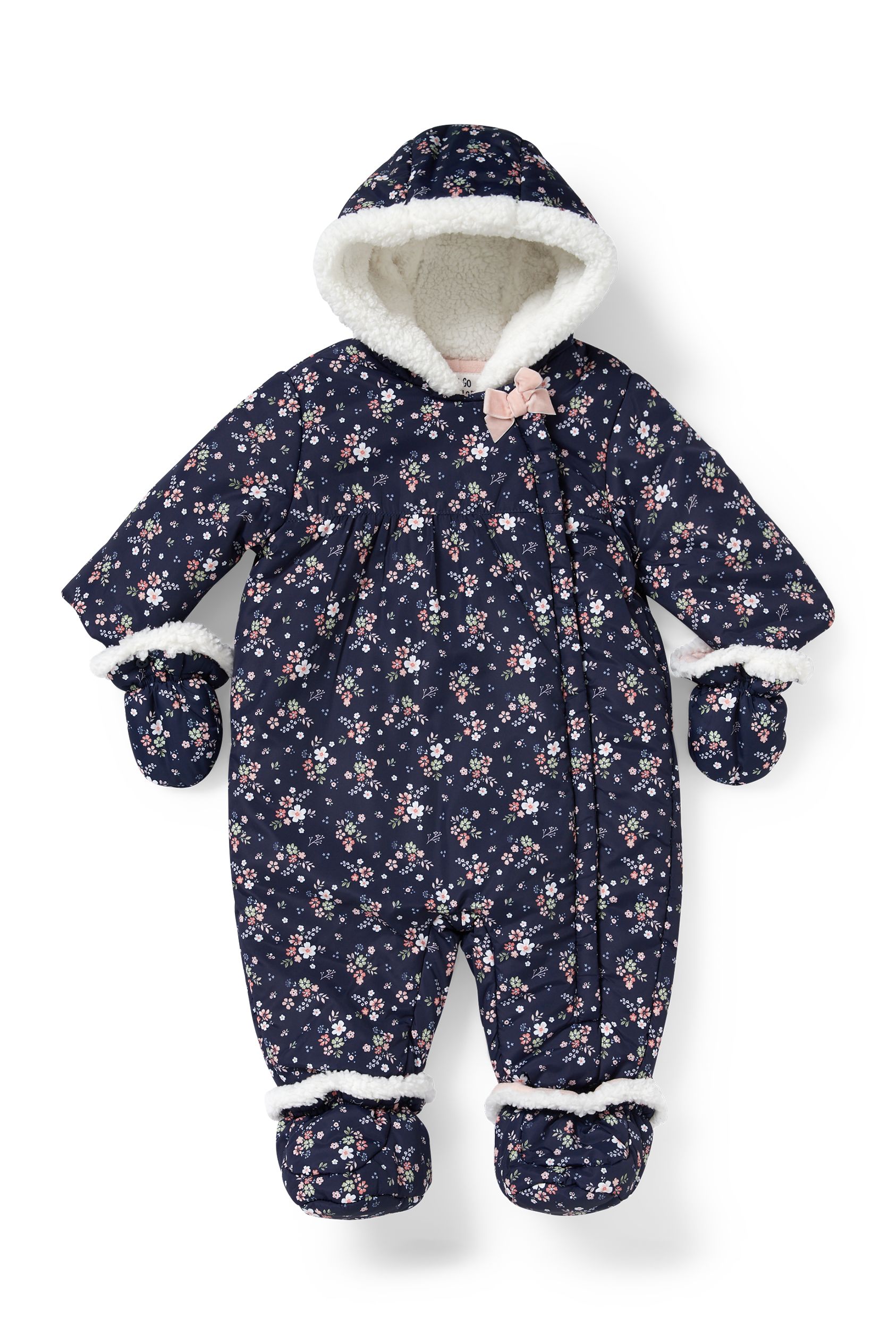 Baby snowsuit with hood - floral
