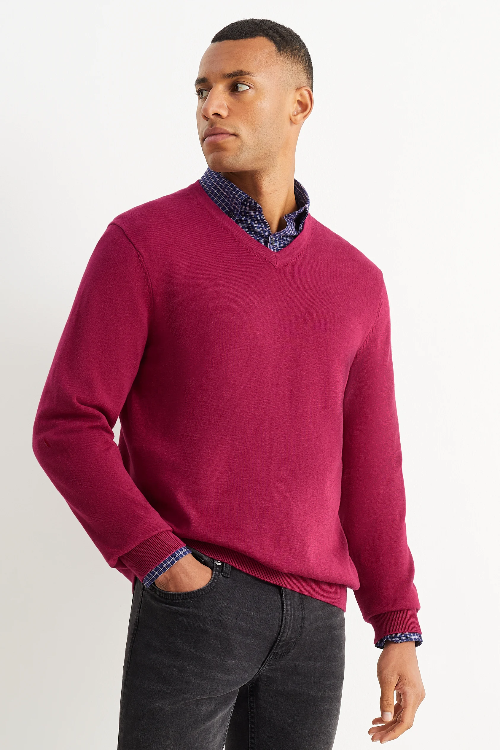 Fine knit jumper and shirt - regular fit - button-down collar