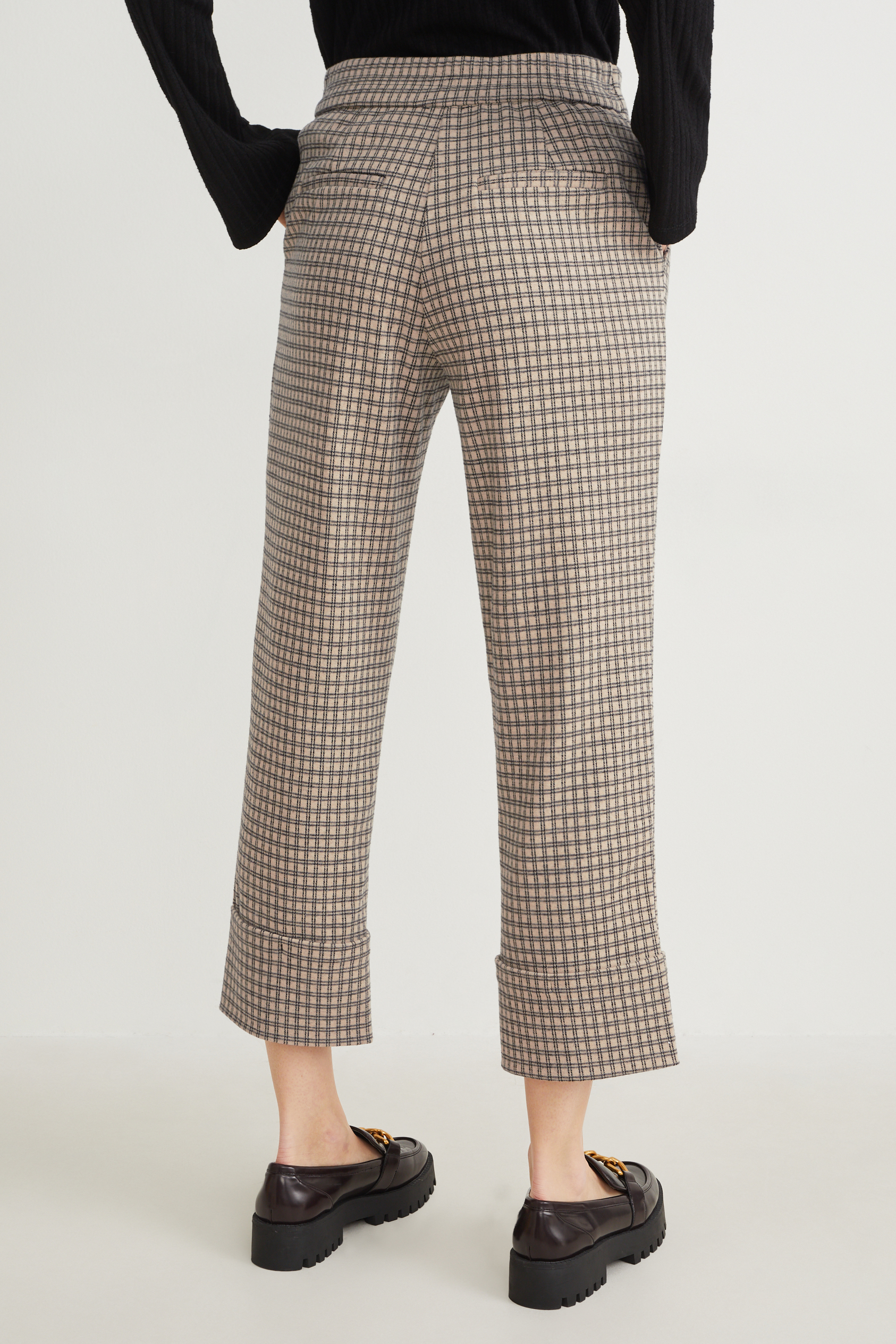 Cloth trousers - mid-rise waist - tapered fit - check