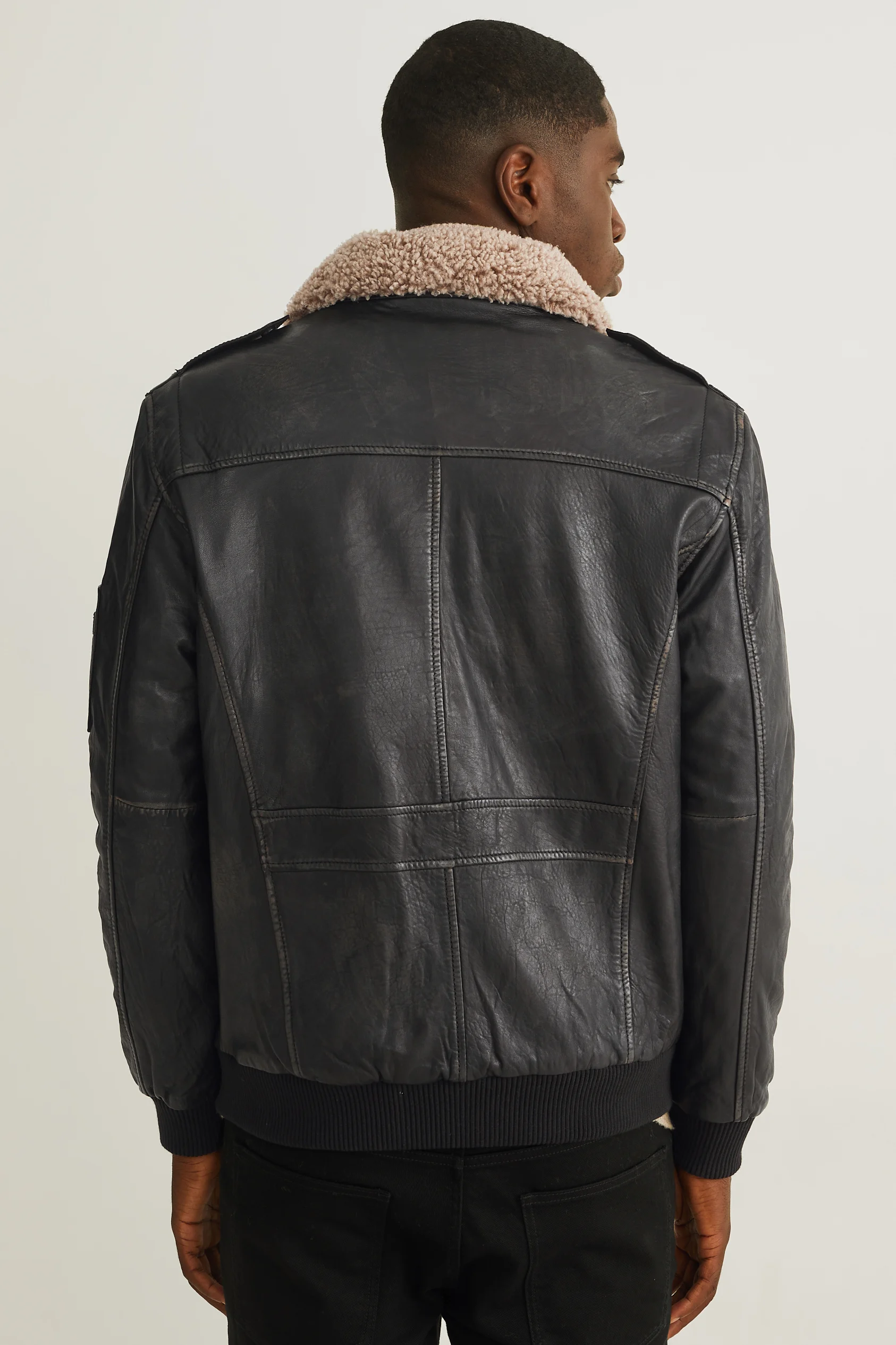 Leather bomber jacket