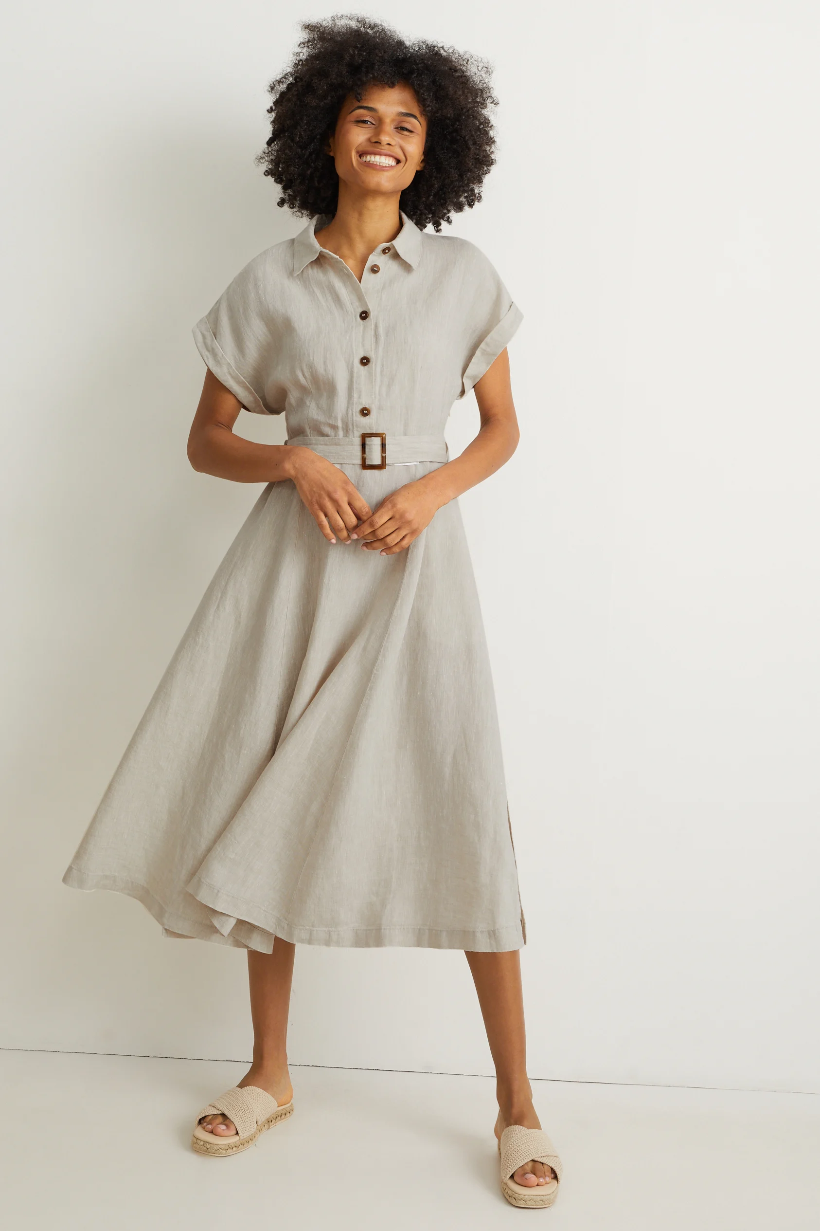 Linen shirt dress with belt