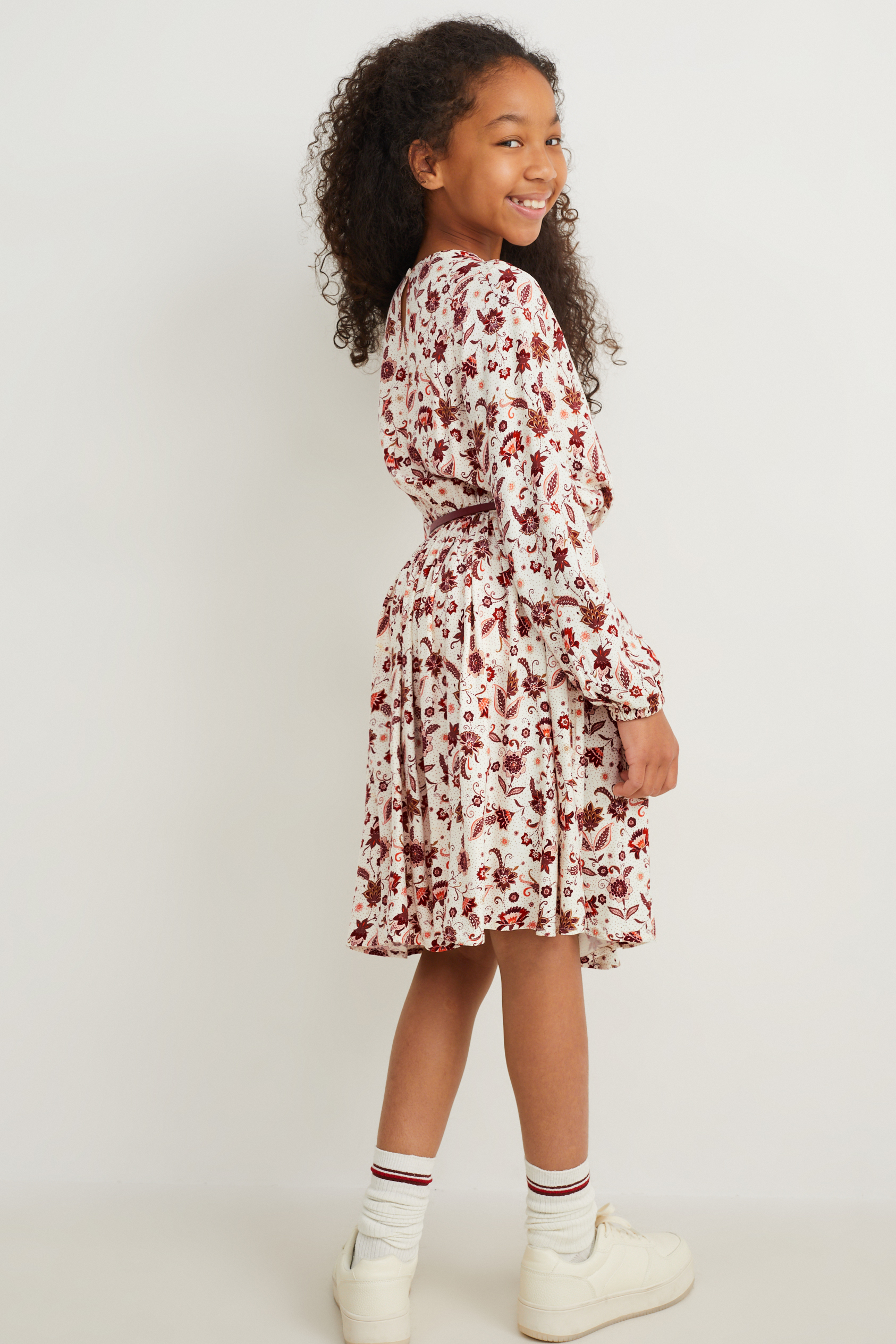 Dress with belt - patterned