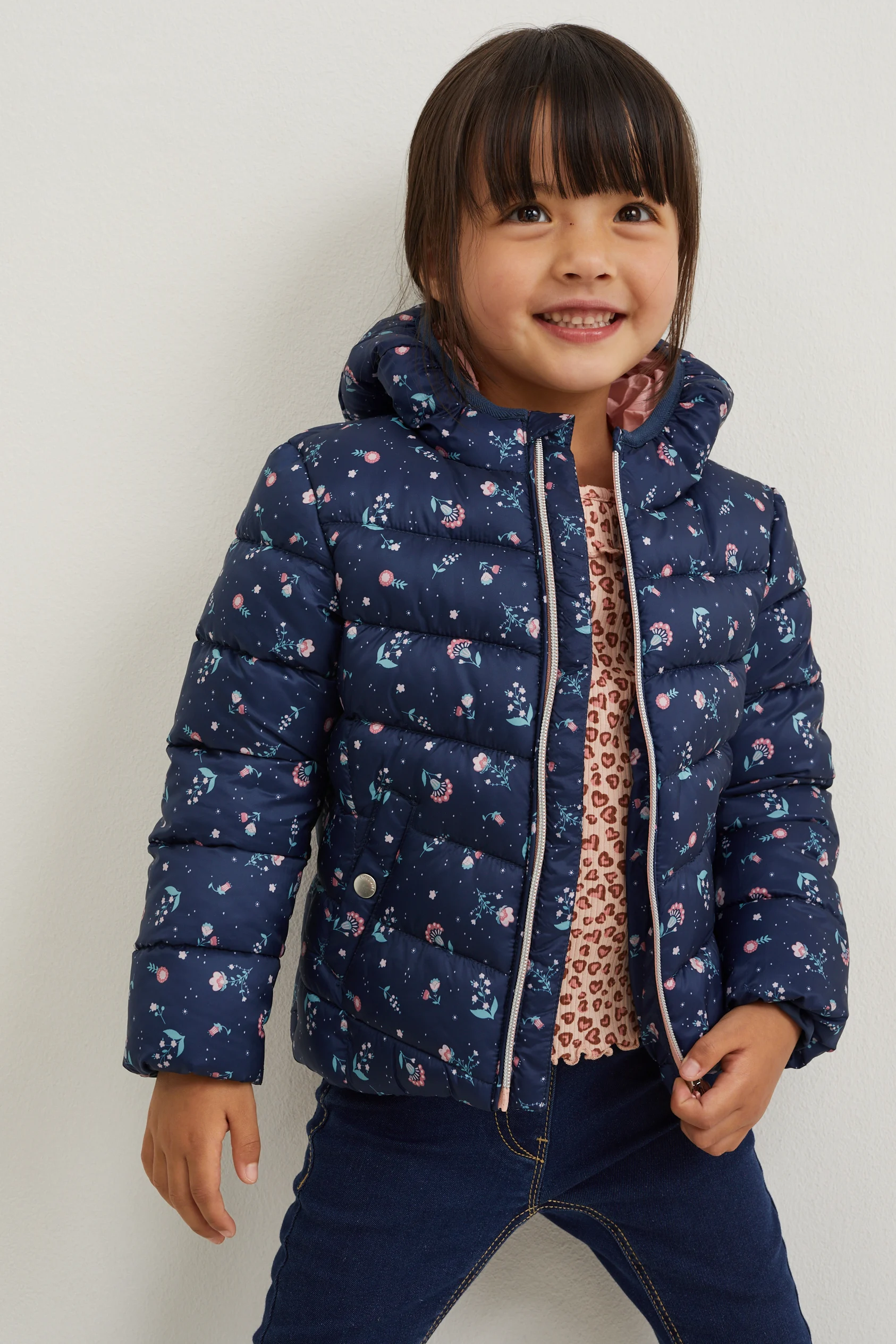 Quilted jacket with hood - floral