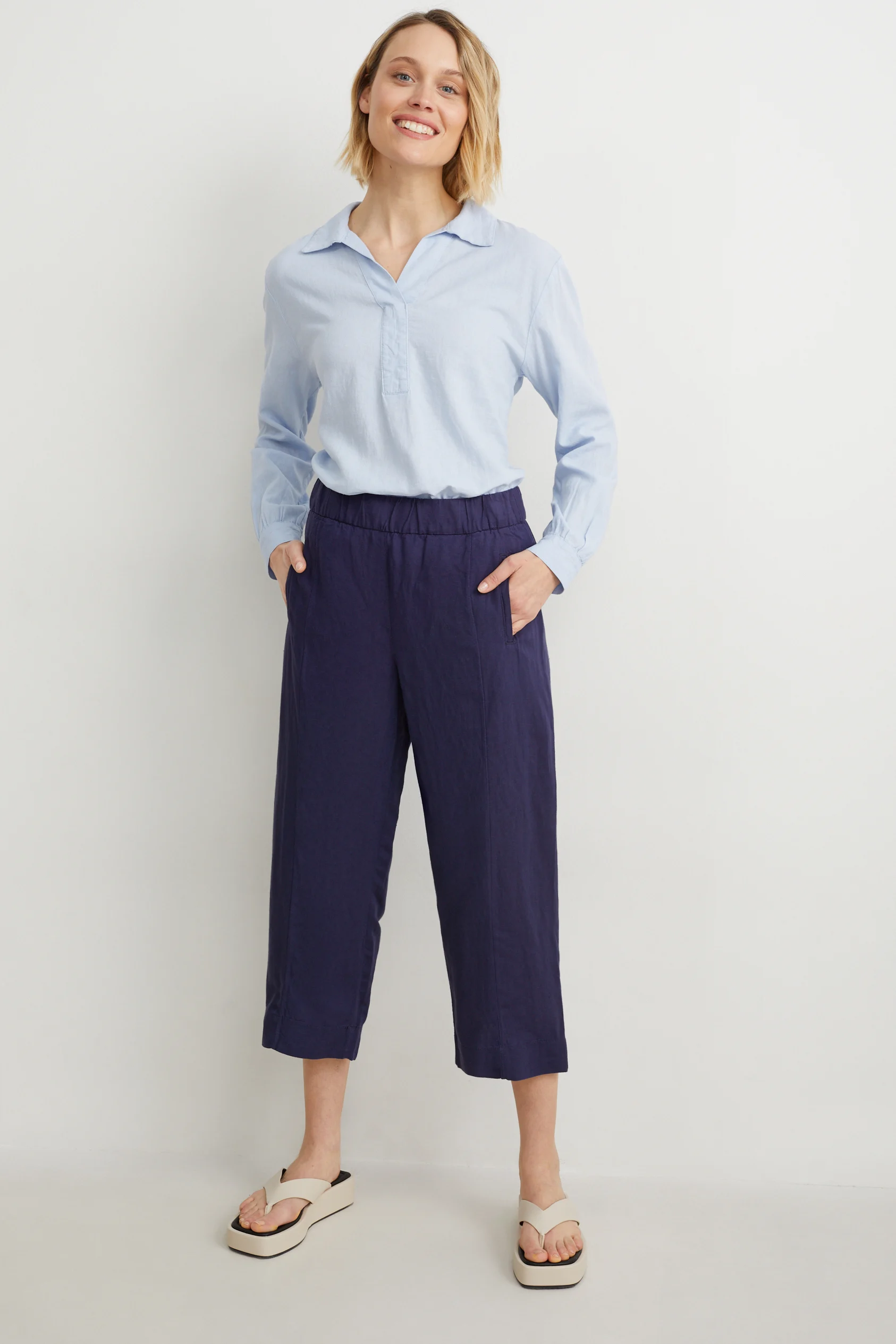 Culottes - high-rise waist - wide leg - linen blend