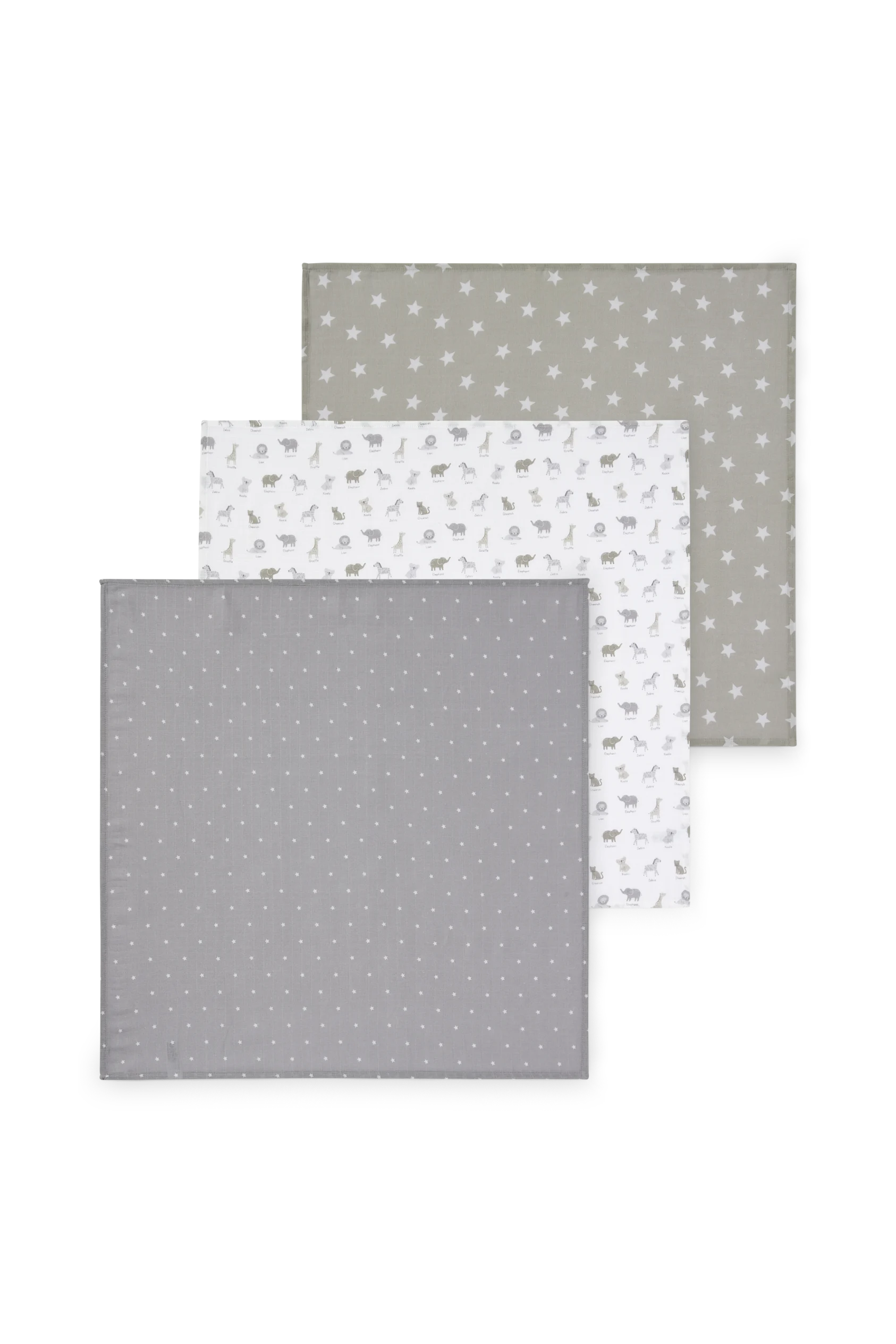 Multipack of 3 - stars and wild animals - baby muslin square