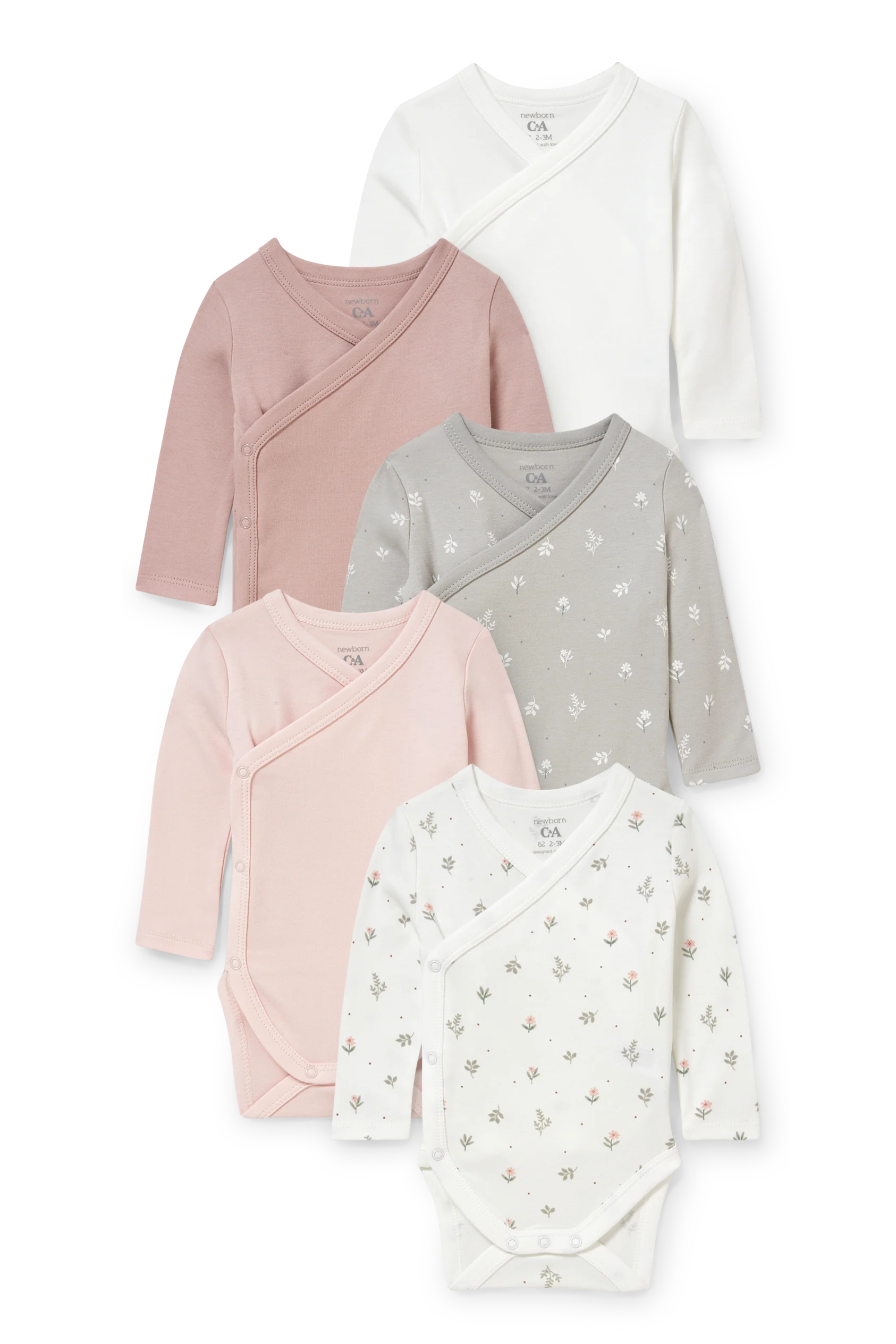 Multipack of 5 - baby wrapover bodysuit