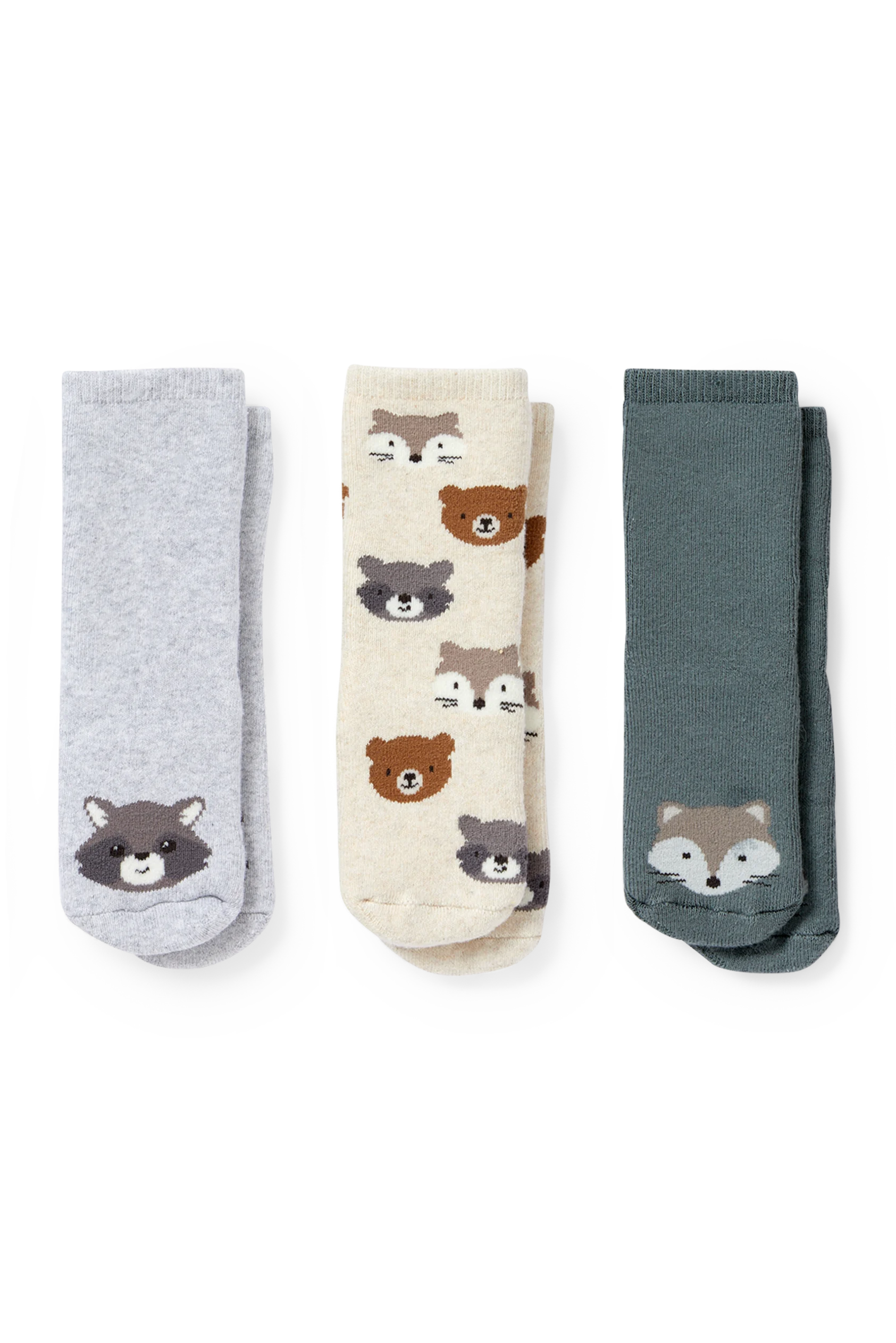 Multipack of 3 - woodland animals - newborn non-slip socks