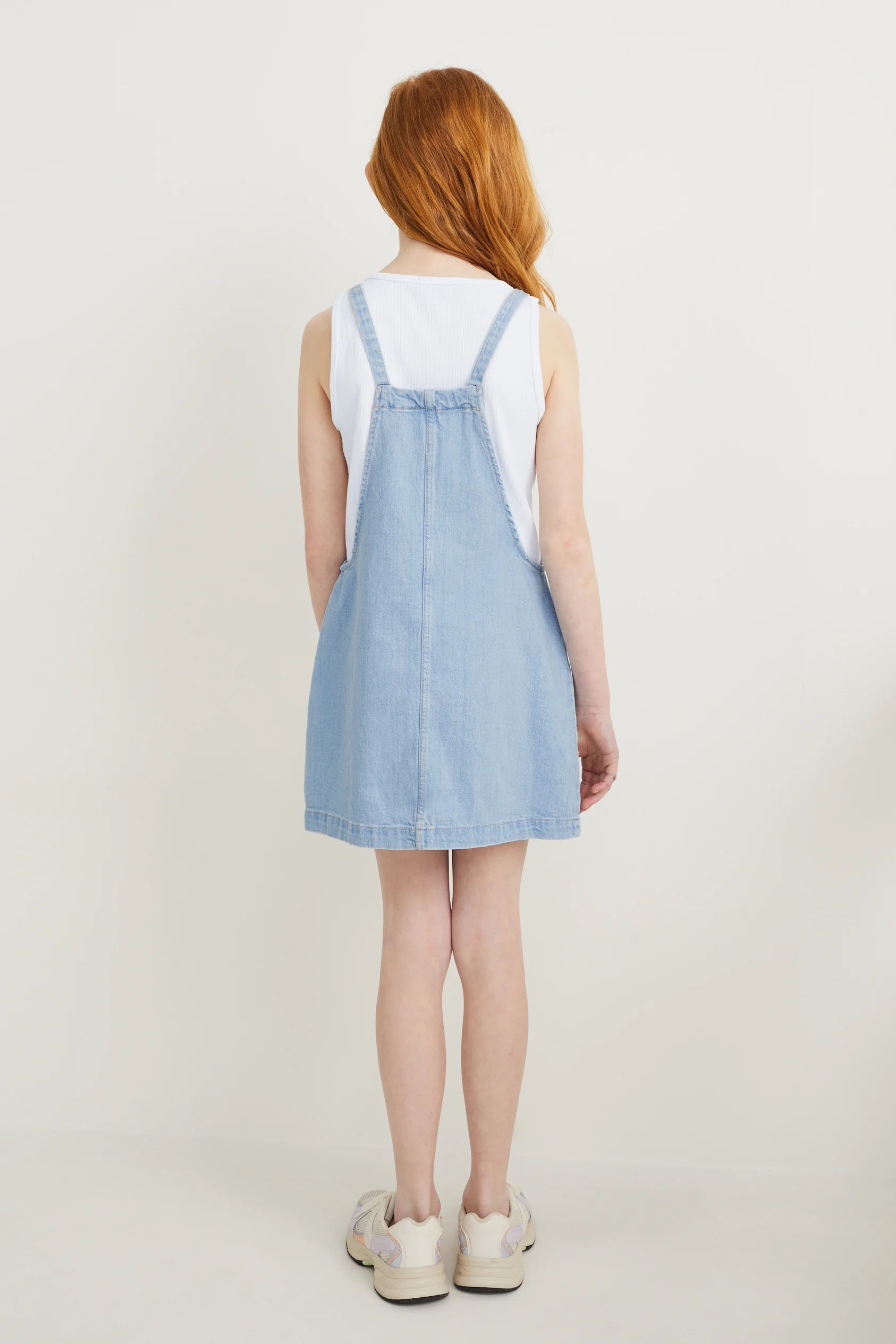 Set - top and denim pinafore dress - 2 piece