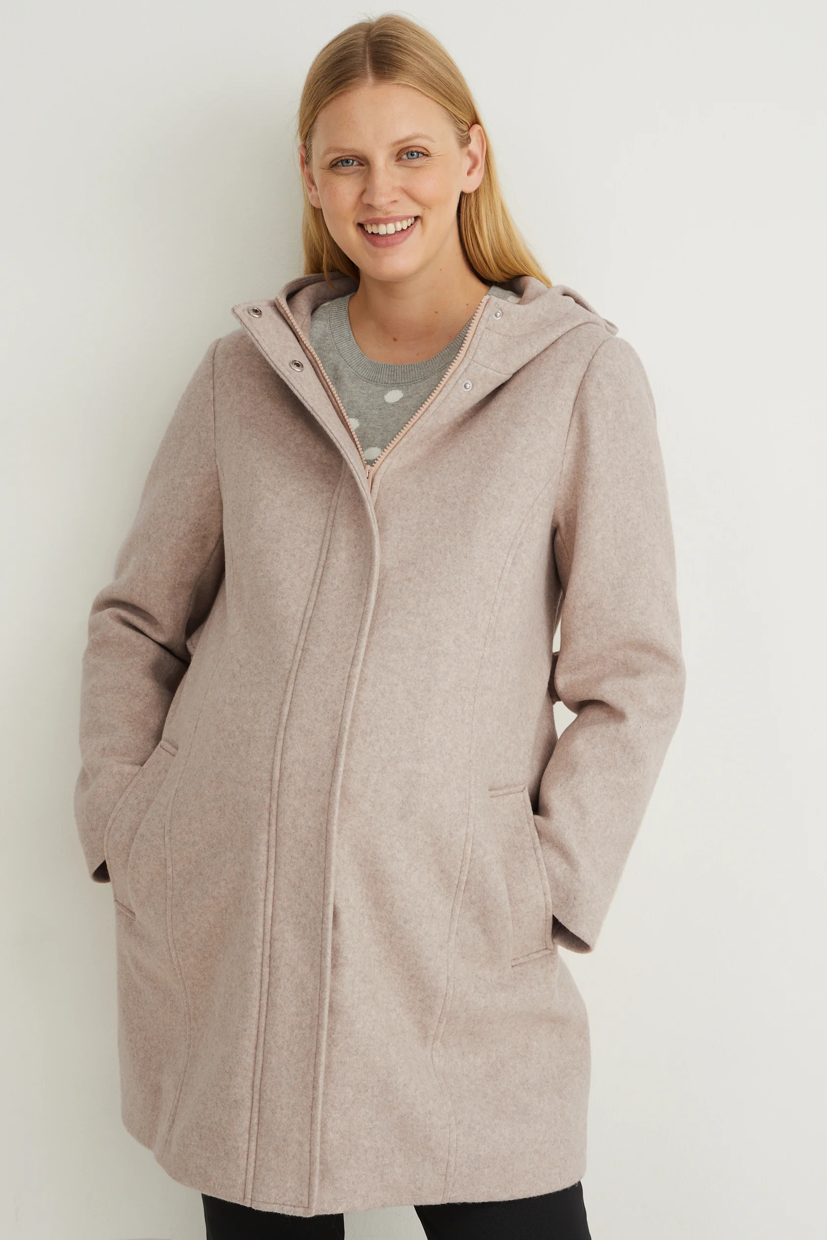 Maternity coat with hood
