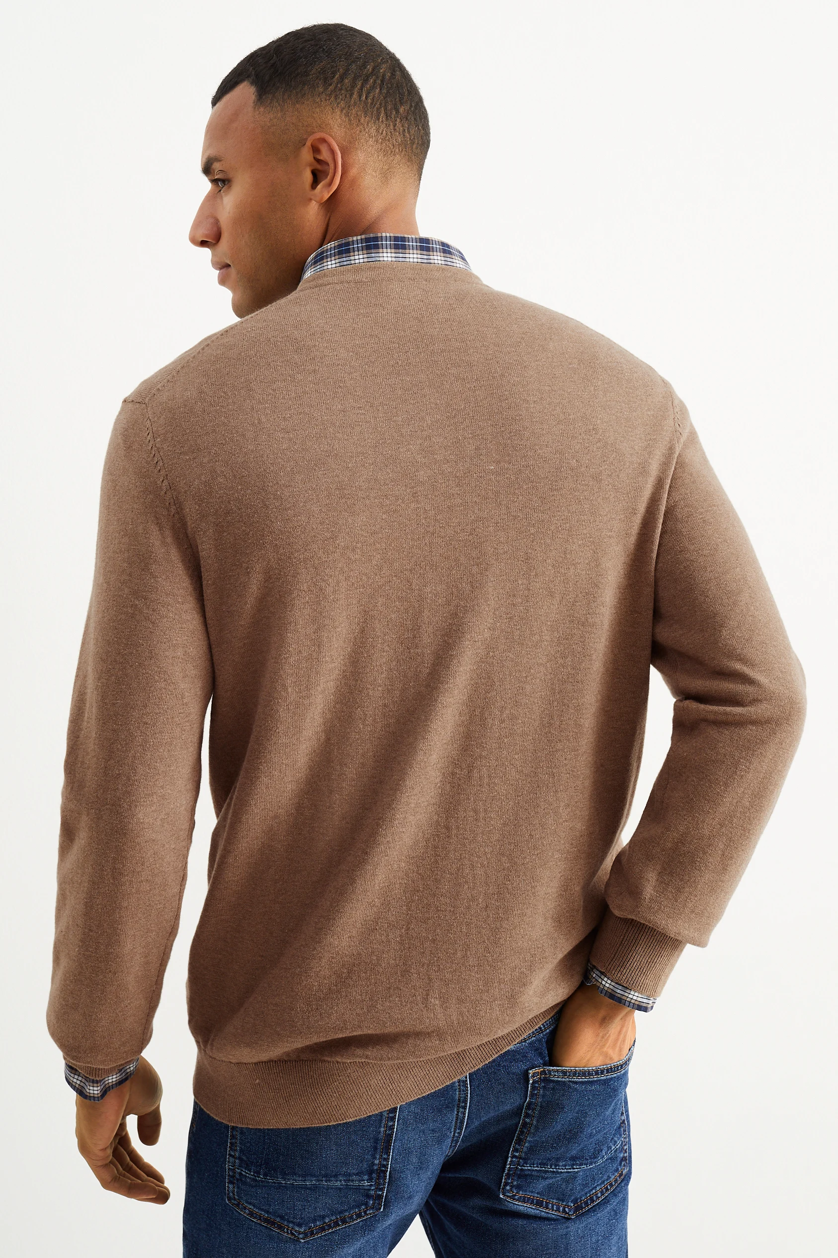 Fine knit jumper and shirt - regular fit - button-down collar