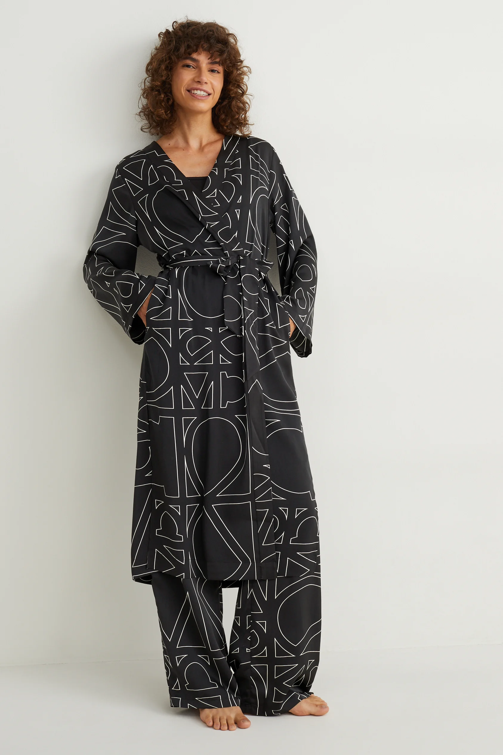 Satin dressing gown - patterned